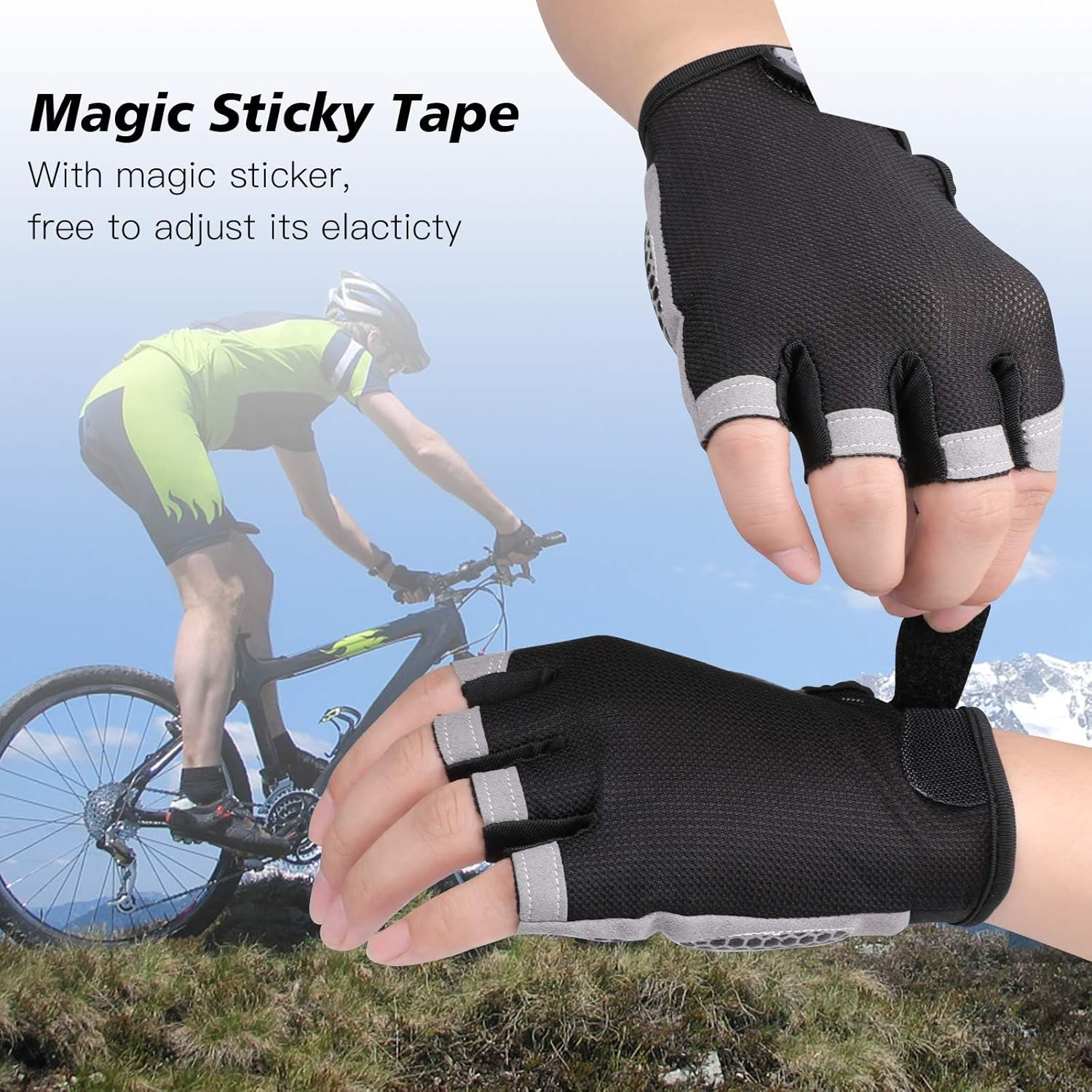 Cycling Gloves, Half Finger Bicycle Gloves with anti Slip Gel Pad, Breathable MTB Gloves Sports Gloves for Men and Women (Grey) image number 1