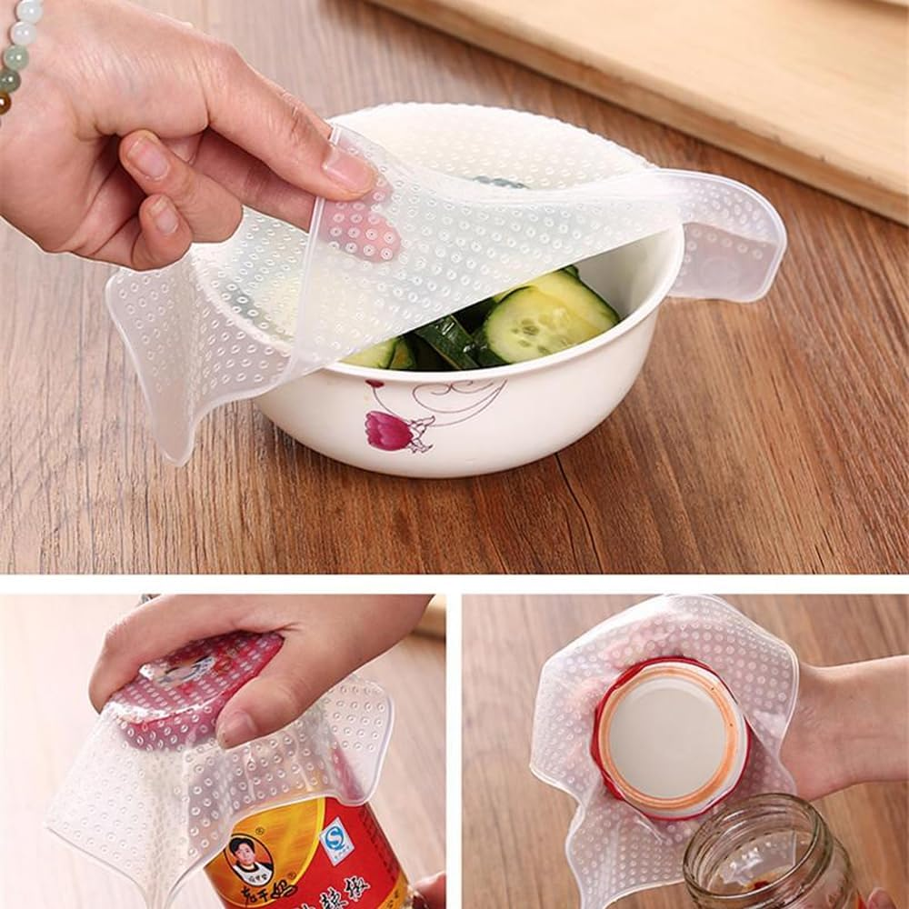 4X Reusable Silicone Bowl Wraps Kitchen Cover Food Stretch Lid Set image number 4