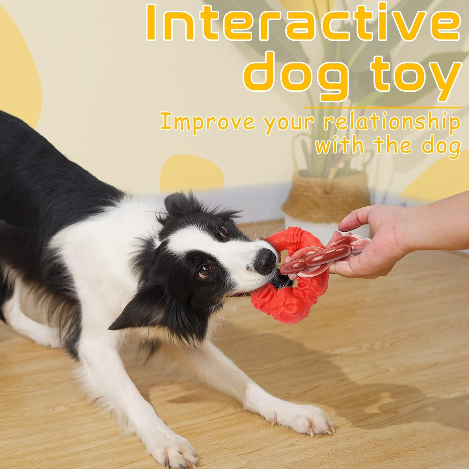 Zimtty Dog Toys for Aggressive Chewers Large Medium Breed Dogs, Indestructible Interactive Tough Non-Toxic Natural Rubber & Nylon Tough Teething Double-Ring Chew Toys image number 5