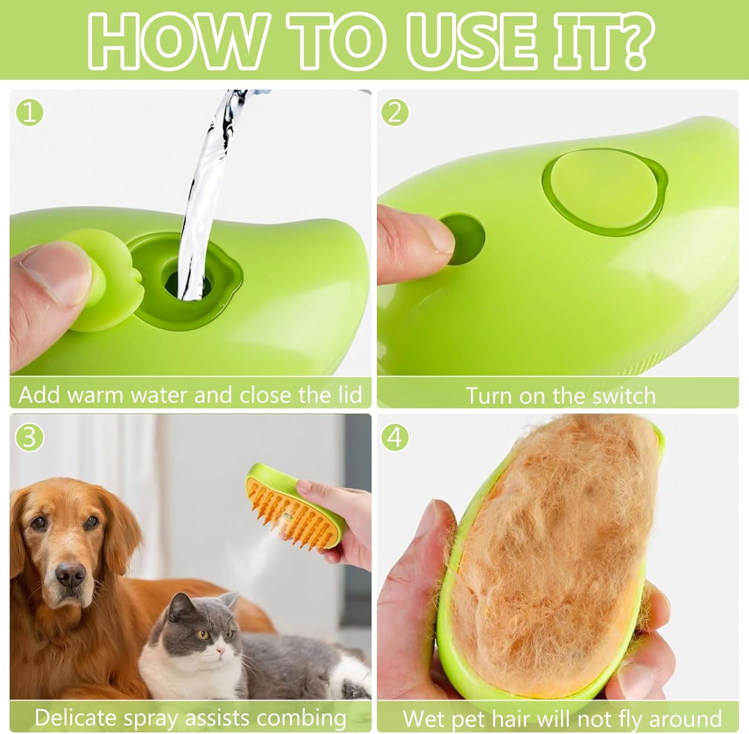 Pack of 2 Cat Steamy Brush, 3-In-1 Cat Brush with Steam Pet Brush Self Cleaning Steamy Cat Brush Self-Cleaning Steaming Cat Brush Steam Brush Cat for Cats Dogs Massage (B) image number 1