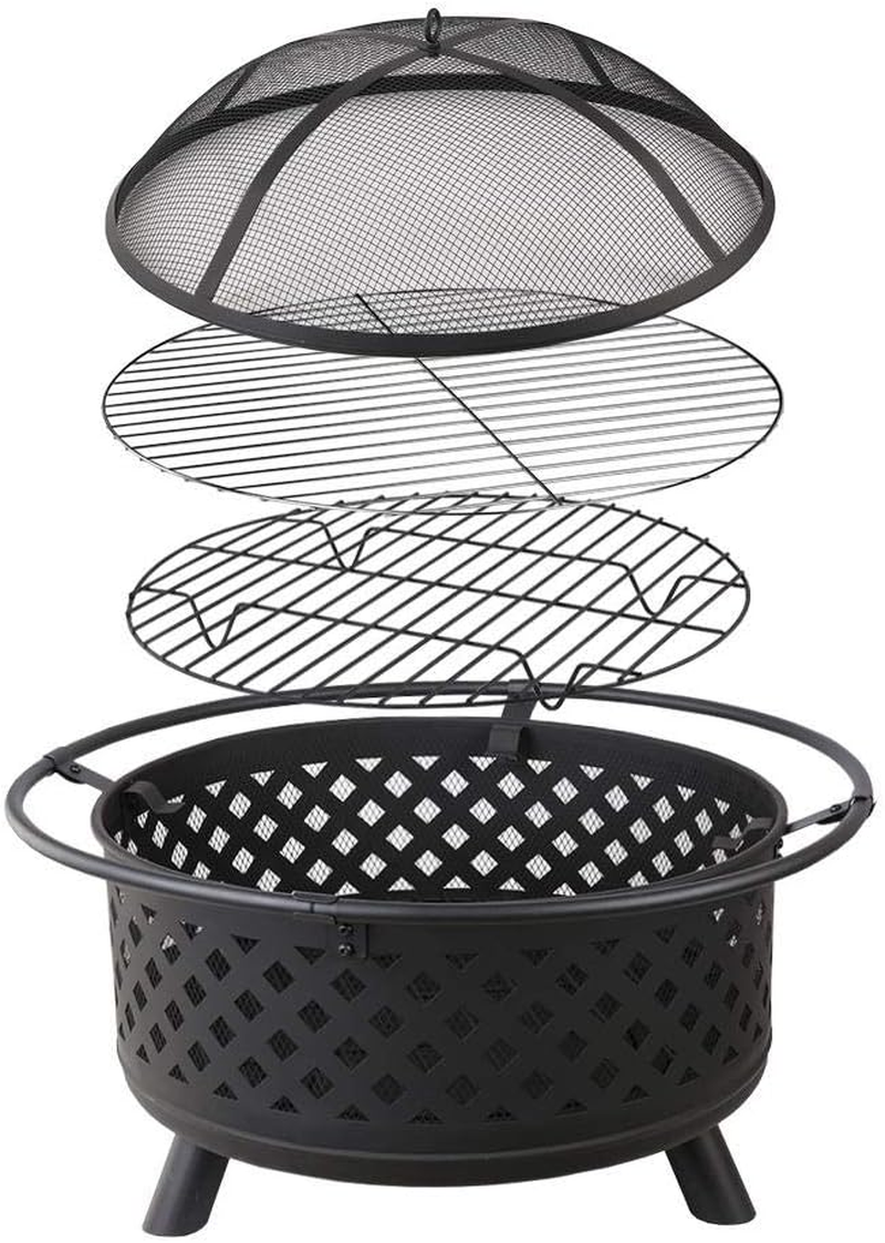 Grillz 30 Inch Portable Outdoor Fire Pit and BBQ - Black image number 4