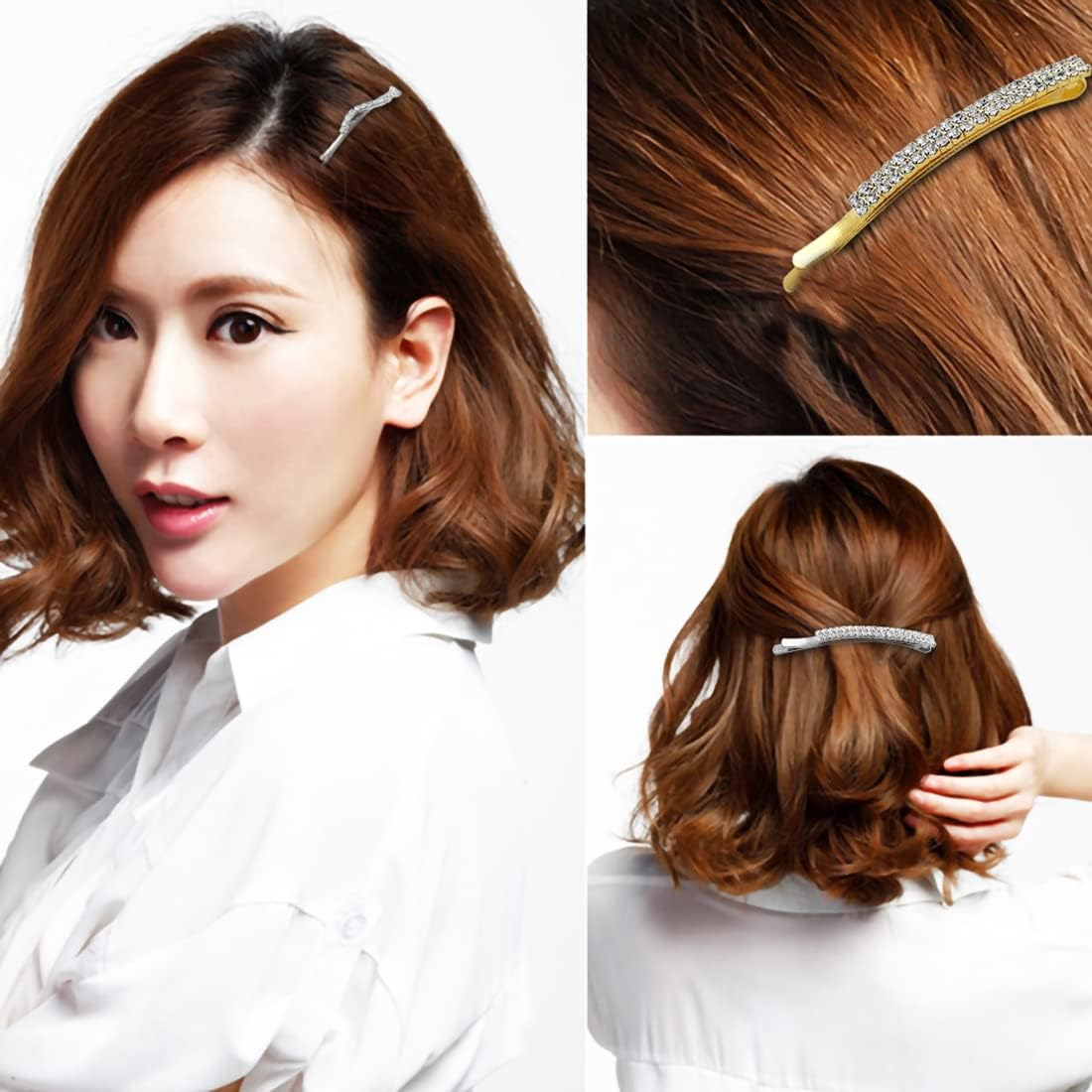 8 Pcs Clear Rhinestone Bobby Pin Crystal Hair Pin Metal Hair Clips Luxury Bling Diamond Barrettes Wedding Bridal Shower Hair Accessories Decorations for Lady Women Girls,,4 Styles, Gold / Silver image number 2