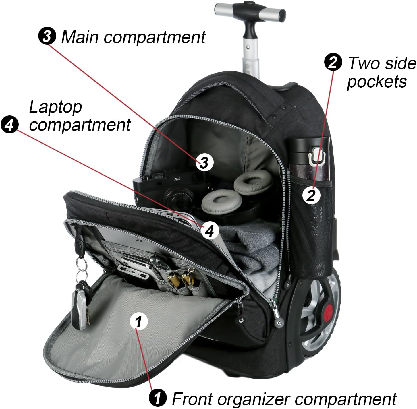 19 Inches Rolling Laptop Bag with Big Wheels, Carry on Strapless Travel Bag, Water Resistant Stylish, Stable Durable Quiet Wheels, Easy to Climbing up or down Stairs for Student Travel and Business image number 4