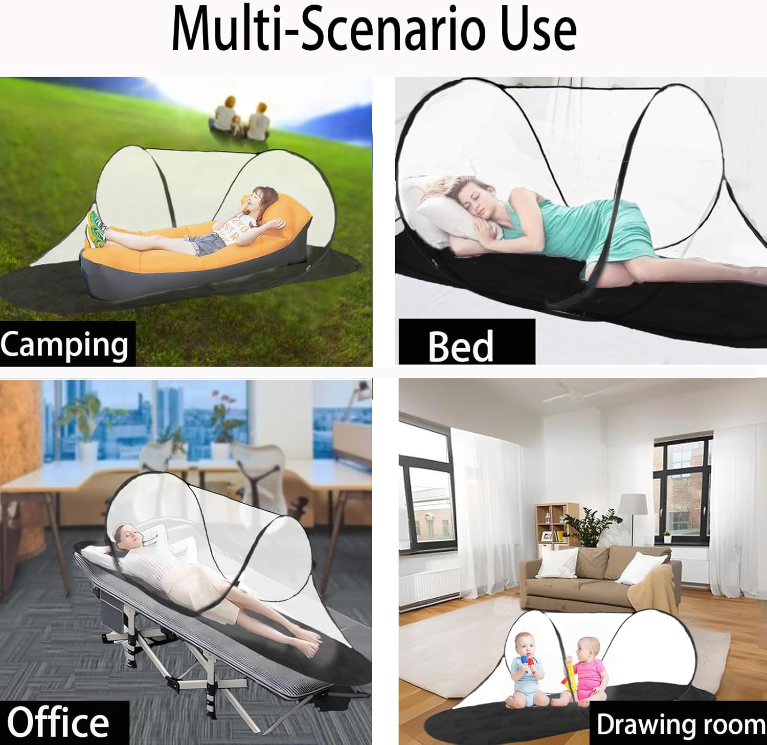 CMINGJ Large Pop up Mosquito Tent, Portable Foldable Mosquito Net with Bottom for Bed Camping Travel Patio, Mosquito Net Suitable for Outdoor Indoor (78 * 28 * 27Inch) (Black Bottom)