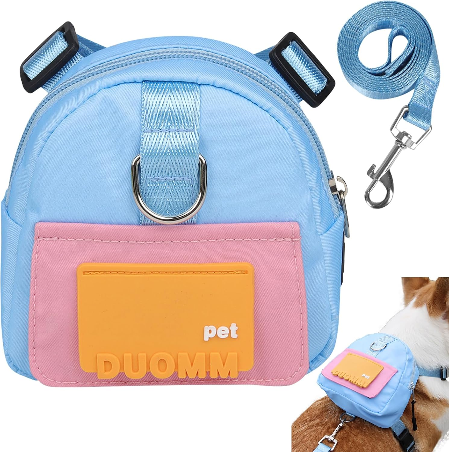 PETCUTE Dog Backpack Harness for Dogs, Dog Backpack with Lead, Pet Harness with Waste Bag Dispenser, Dog Saddle Bag, Adjustable Puppy Harness Backpack for Hiking Training and Daily Walking