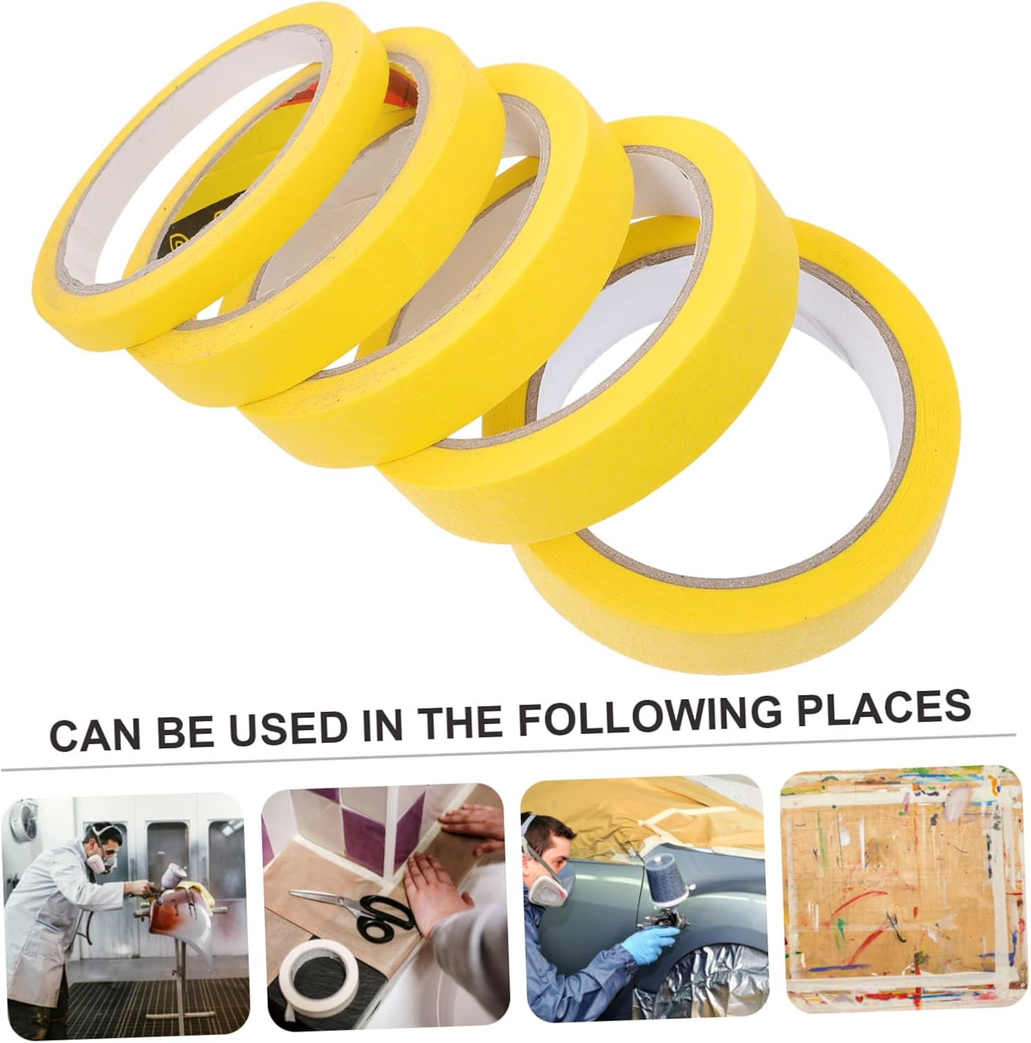 5Rolls Car Tape Masking Tape for Painting Yellow Paper Easy Peel Adhesive Masking image number 3