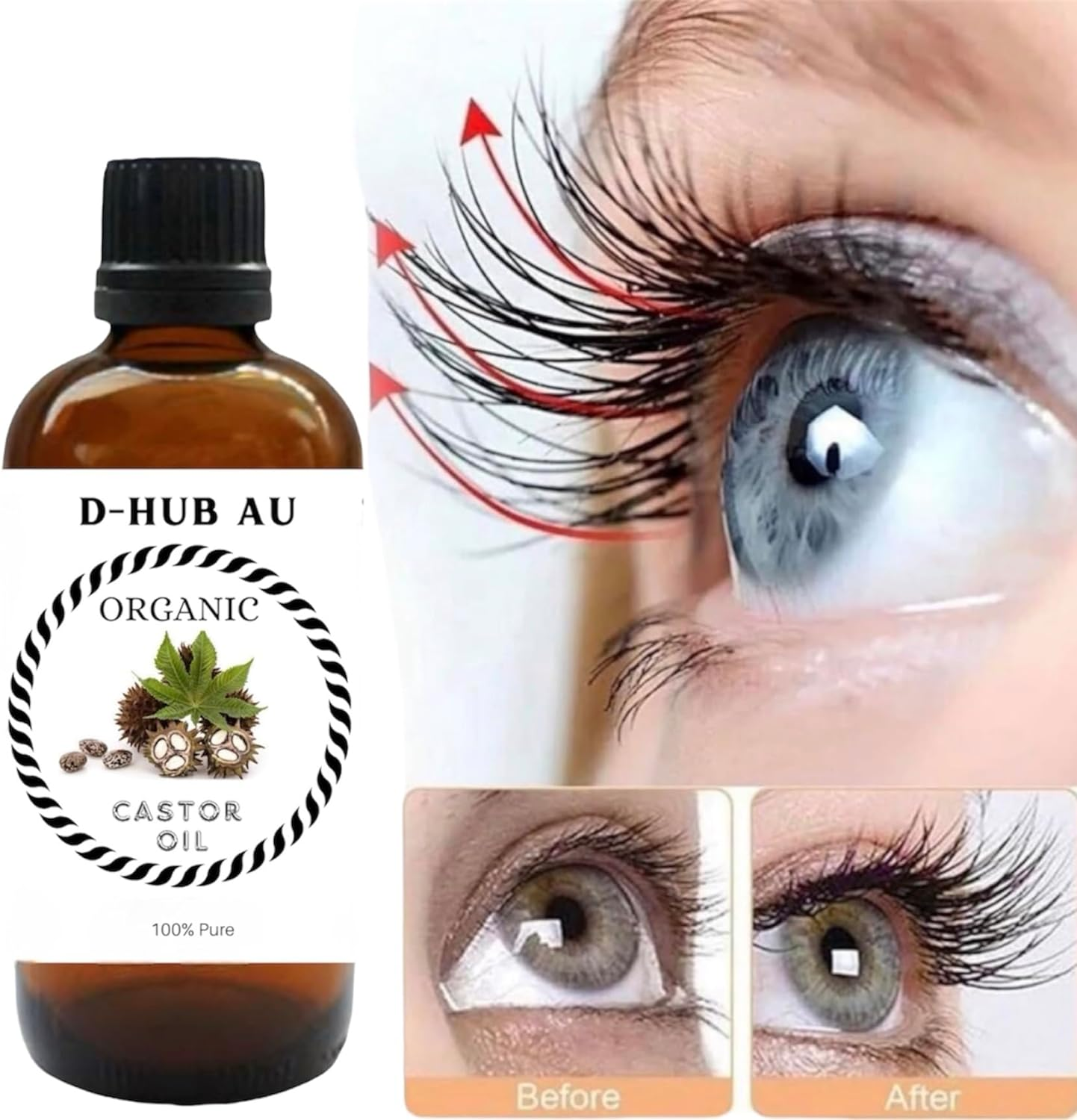 D-HUB AU: 100Ml Organic Castor Oil Pure Cold Pressed Hair Oil Lash Serum, Certified Pure Castor Oil for Hair Growth Serum, Castor Oil Pack Hexane Free for Eyebrows, Eyelash Serum, Scalp Oil, Beard Growth Oil , Body Massage Oil for Dry Skin | Packaging in Australia May Vary. image number 6