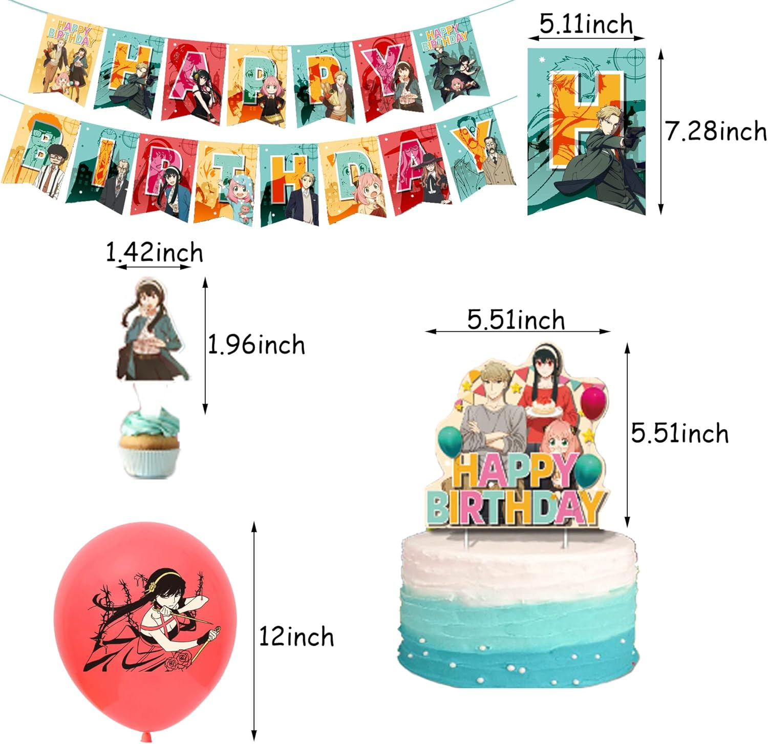 Party Supplies Spy Family Cake Topper Spy Family Birthday Decorations Spy Family Balloons Spy Family Birthday Cake Decorations Spy Family Birthday Banner Spy Family Party Decorations image number 6