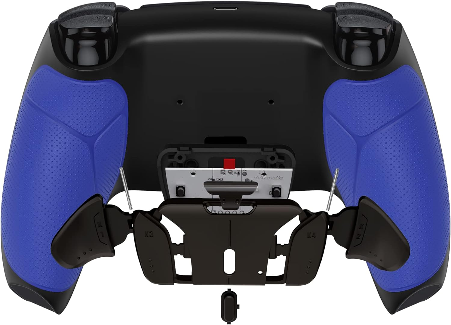 Extremerate Real Metal Buttons RMB RISE4 V3 Remap Kit for PS5 Controller BDM-030 040 050, Redesigned Blue Rubberized Grip Black Bottom Shell Upgrade Board 4 Back Paddles Attachment for PS5 Controller - Blue image number 1