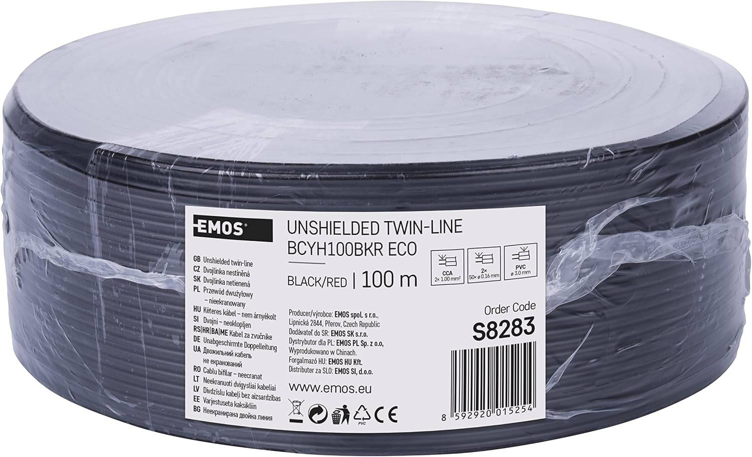 EMOS Copper Cable 2 X 0.5 Mm&sup2;, 100 M CCA Two Wire Cable for Low Voltage, Black with Polarity Marking image number 6