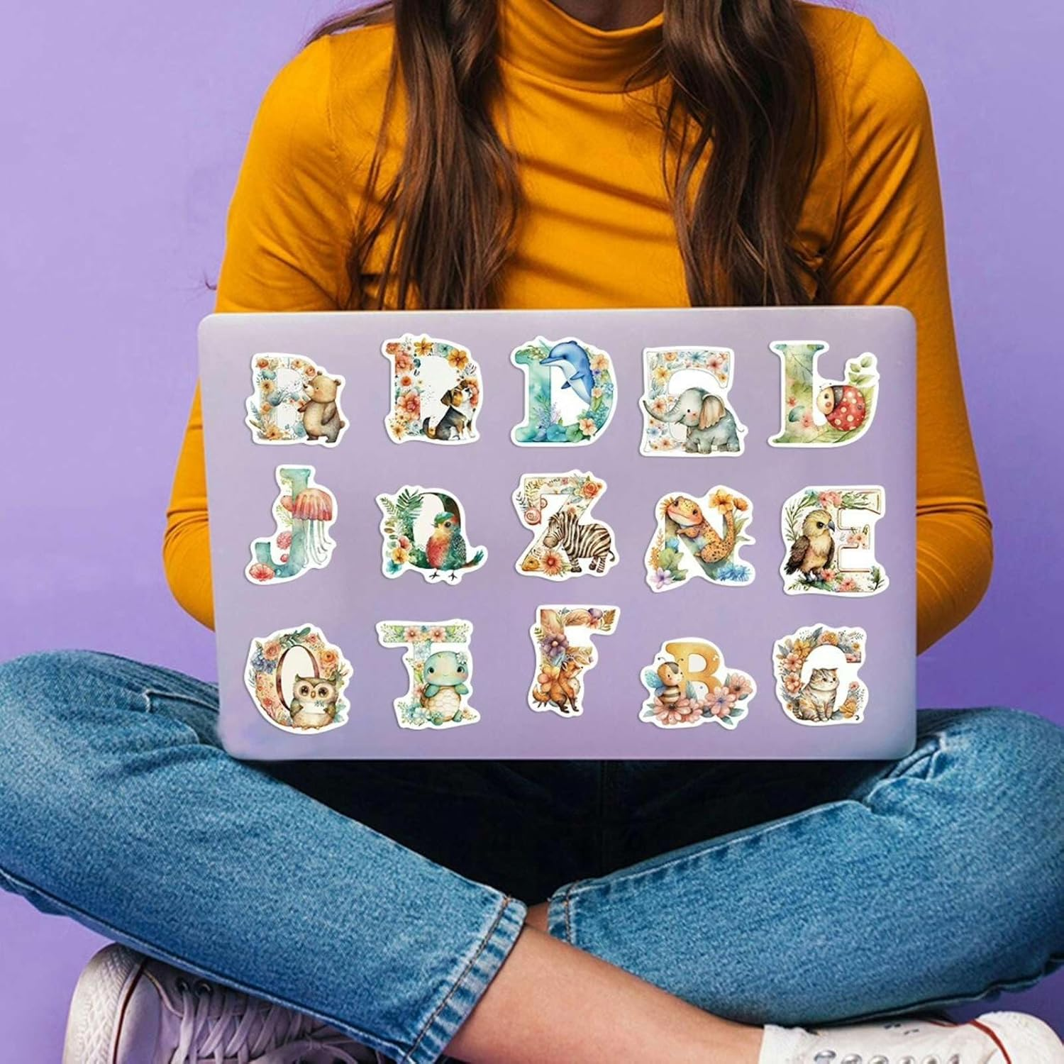 Animal Letter Stickers for Kids, 52Pcs Cute Stickers for Kindle Book Laptop Computer Water Bottle Skateboard Guitar, Scrapbooking Supplies for Toddlers Kids Boys Girls Teens