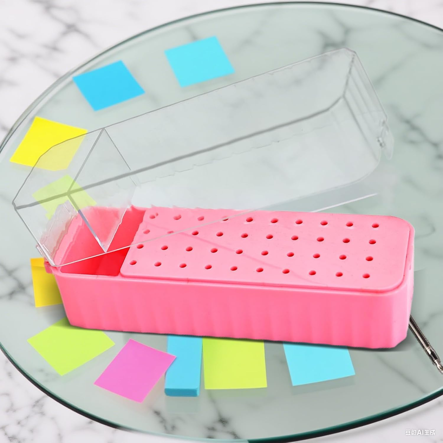 Daooibpa Nail Drill Bits Holder | 40-Hole Nail Drill Bit Container - Transparent Lid Grinding Tips Display Box Dustproof for Pedicure Prep Salon Workstation Art Detailing Youth Girl - Pink image number 3