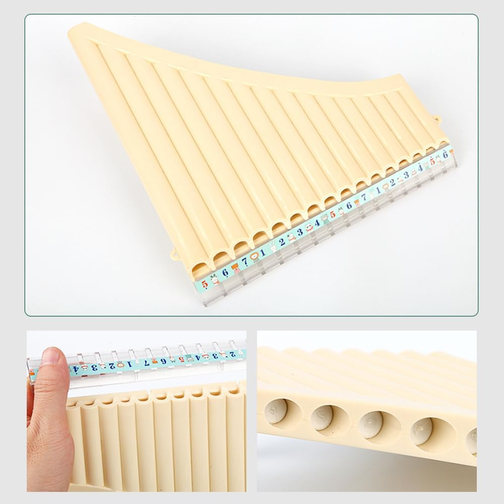 Mingzhe 18 Pipes Pan Flute C Key Panpipes Pan Pipes with Mouthpiece Wind Instrument for Students Beginners with Carrying Bag - Off White image number 3