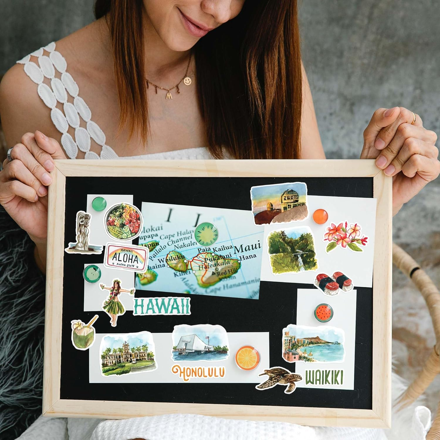 Navy Peony Exotic Hawaii State Travel Stickers (31 Pieces) - Watercolor, Waterproof, America Vacation Stickers for Scrapbooking, Journals, Suitcase image number 6