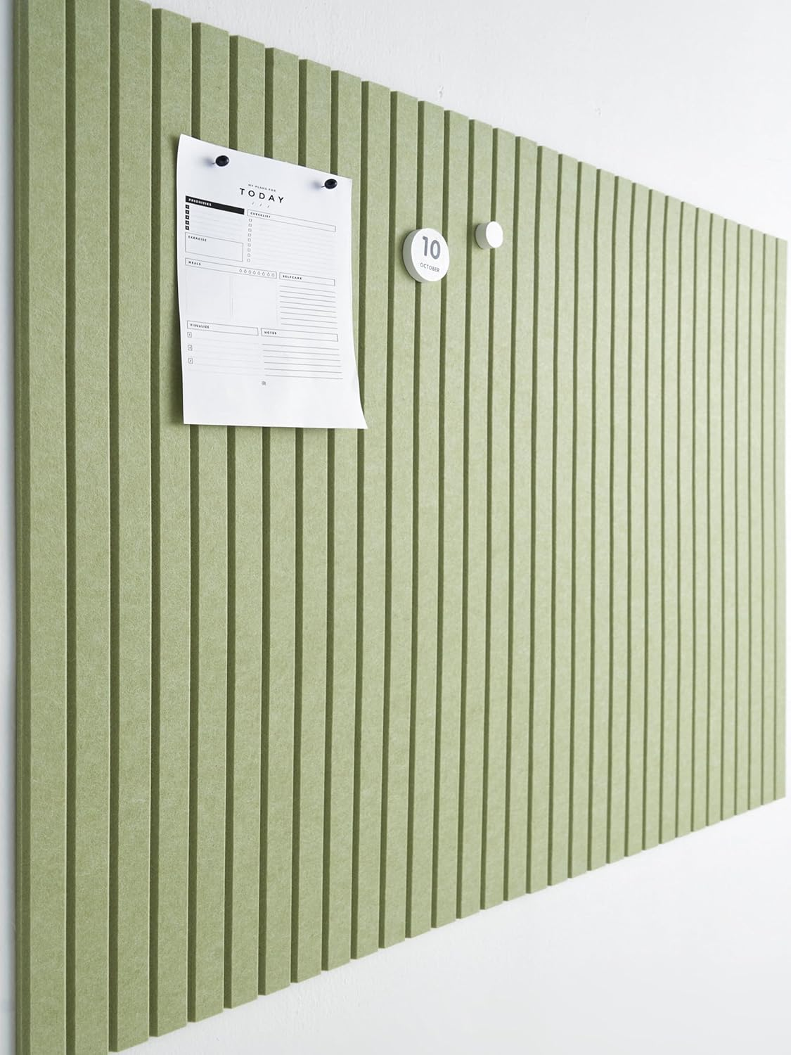 VIVELDA Large Cork Boards for Walls Black Felt Alternative - Slat Wall Paneling, Bulletin Board Tiles for Home Decor, Push Pin Corkboard Organizer for Office or Classroom-12-Pack Panel Kit (Avocado)