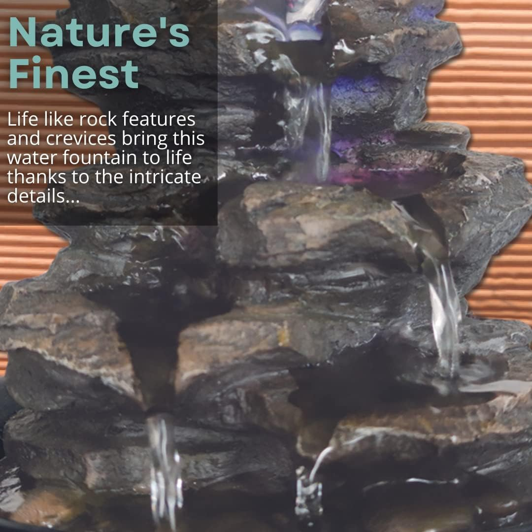 Creative Touch Heart of Nature Indoor Water Fountain with LED Light and Colour Changing Spinning Ball | 3 Pin UK Plug USB Included Gold