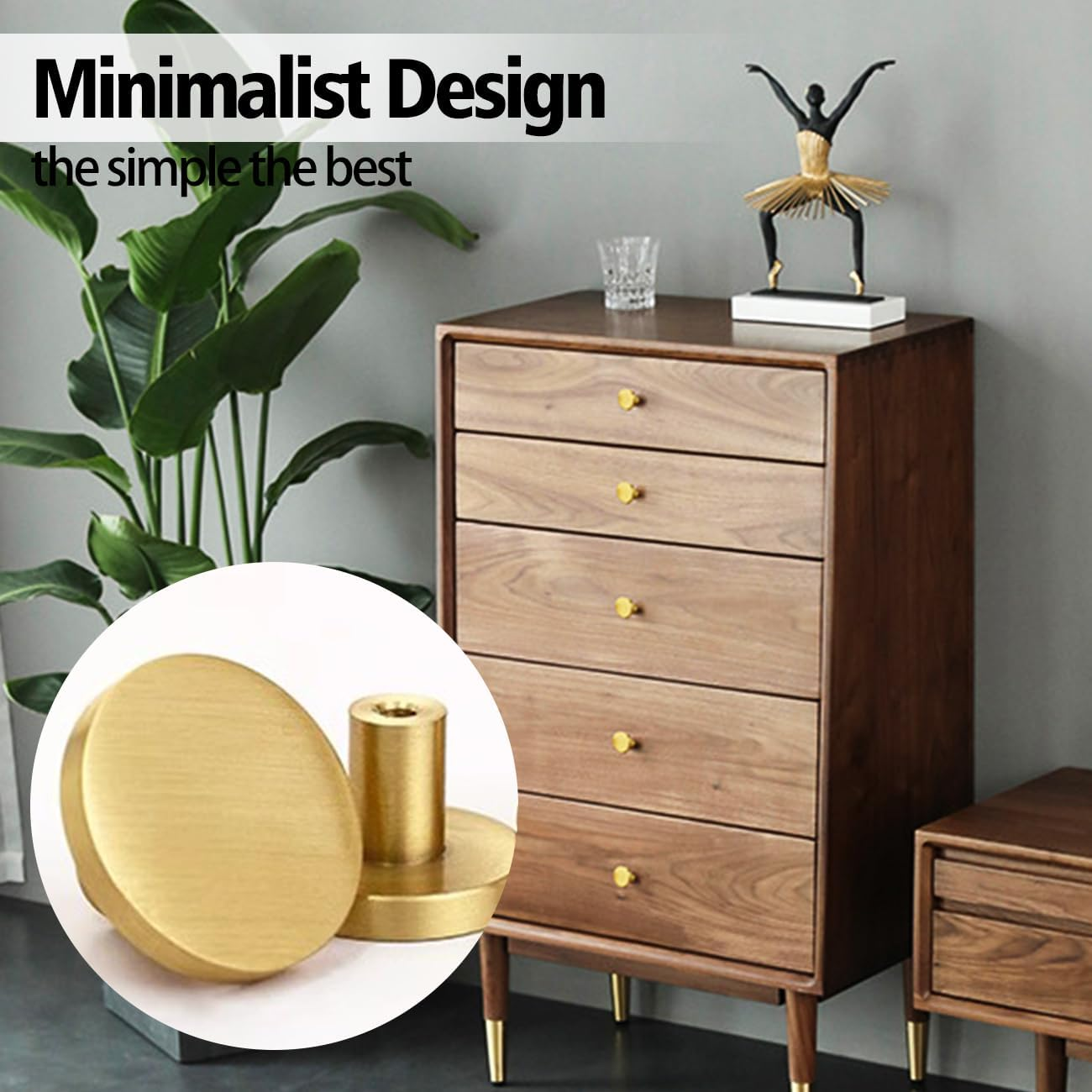 Gold Cabinet Knobs,4Pcs round Brass Brushed Drawer Handles,20Mm Golden Hardware Dresser Drawer Knob,Gold Solid Knobs for Bathroom,Wardrobe and Kitchen Cupboard Doors image number 6