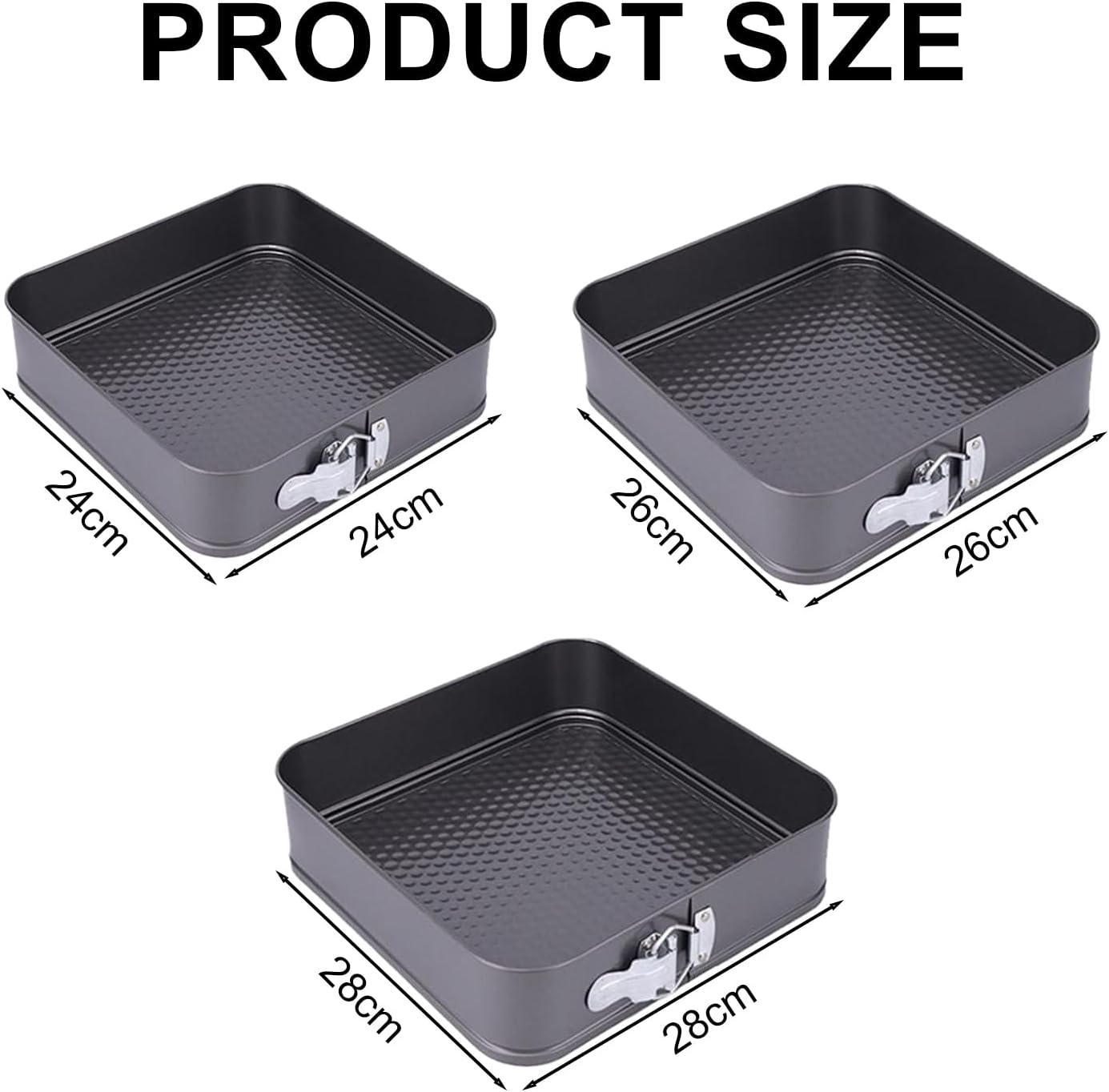Springform Cake Pan Square, 3 Set of 9.6 Inch, 10.2 Inch, 11.2 Inch Cake Pan, Non-Stick Springform Leakproof Cake Pans Cake Tin, Removable Bottom, Suitable for Cake Baking, Kitchen Lovers