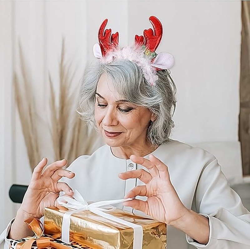 Christmas Deer Antlers Headband Cute Headpiece Red Antler Hair Hoop Holiday Party Xmas Hair Accessories for Women and Girls