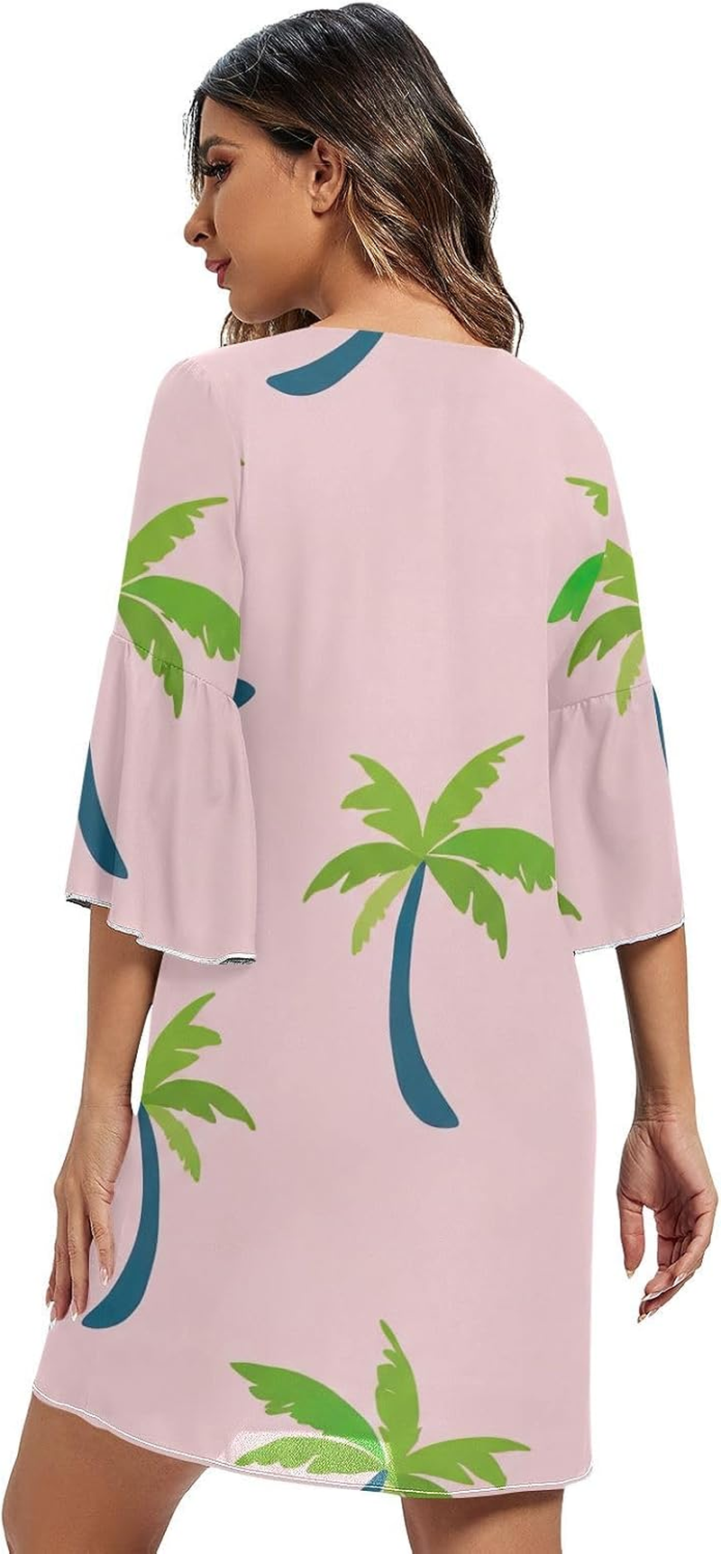 Cartoon Palm Trees Pink Short Dress Printed Maternity Dress Party S-XXL image number 2