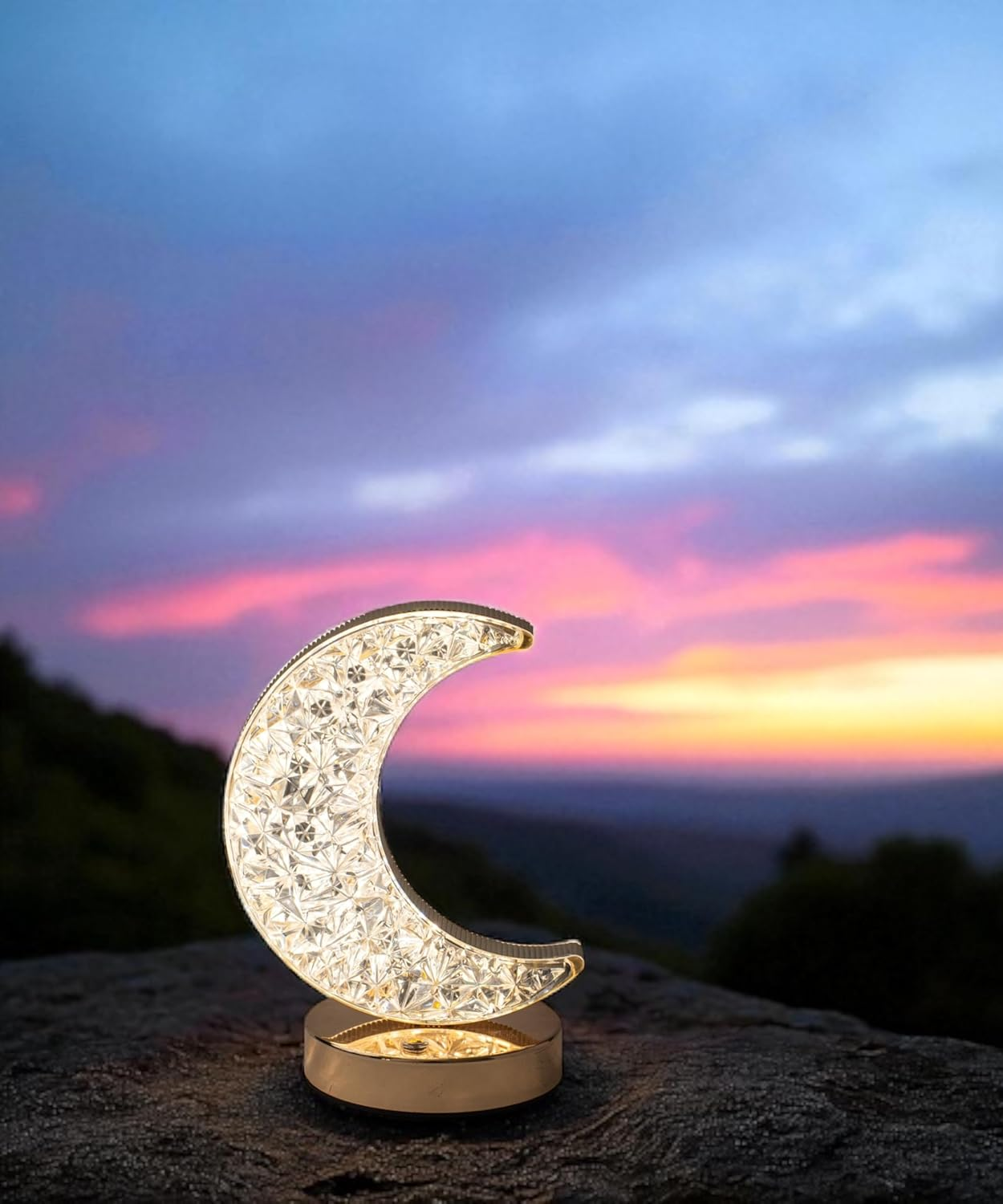 Meletē Moon-Shaped LED Table Lamp - USB Rechargeable, Battery-Operated, 3-Way Dimmable &ndash; Cordless Bedside or Desk Lamp, Cute D&eacute;cor for Bedroom, Living Room, Dining Table &ndash; Aesthetic Gift image number 3