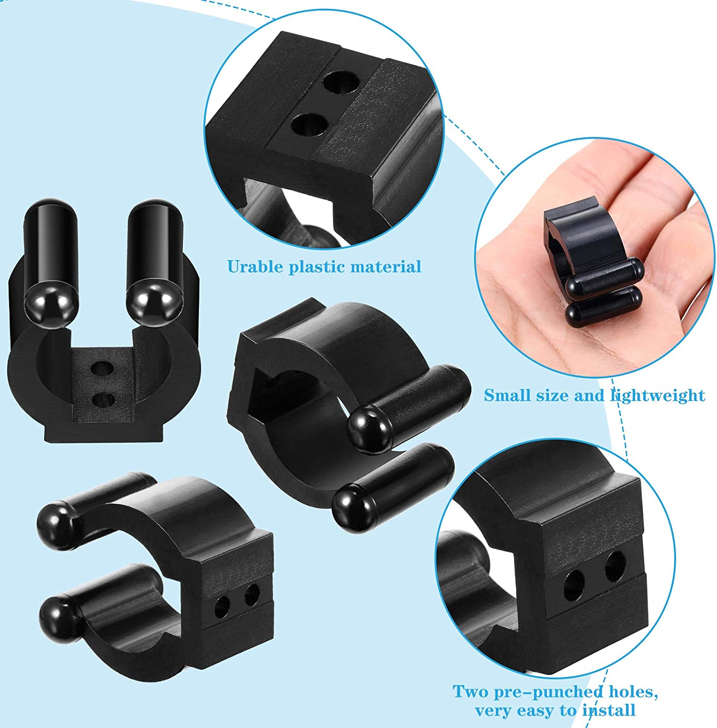 Skylety 40 Pieces Fishing Rod Clips Billiards Cue Clip Pole Rod Holder for Fishing Billiards Snooker Pool Cue Locating Supplies, Black image number 5