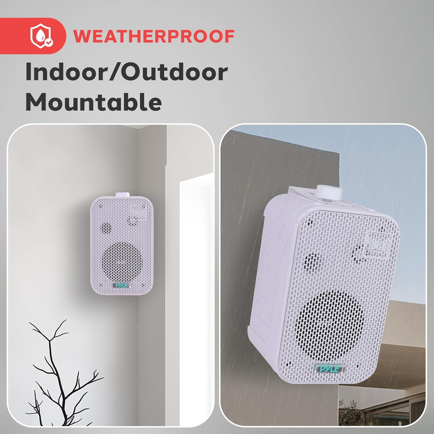 Pyle - Indoor / Outdoor Waterproof Speaker System - 5.25 Inch Pair of Weatherproof Wall/Ceiling Mounted Speakers with Heavy Duty Mesh Covers, 200 Watts RMS, Universal Mount - PDWR40W (White) image number 5