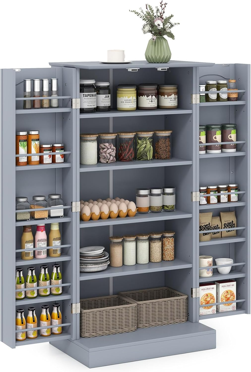 Giantex 120Cm Kitchen Storage Cabinet, Freestanding Buffet Cupboards Sideboard with 2 Doors & Anti-Tipping Devices, Modern Pantry Storage Cabinet for Kitchen, Living Room, Dining Room (Grey)