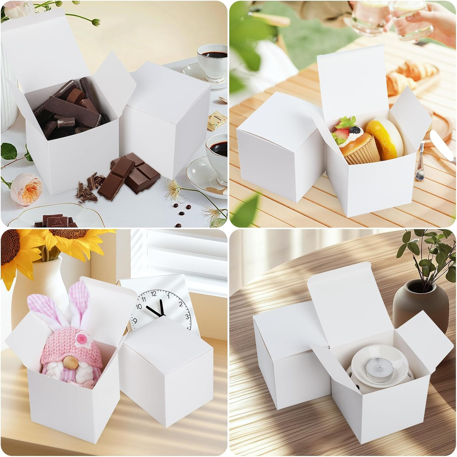 Geepen 40-Pack Kraft Gift Boxes 10X10X10Cm, Small Brown Paper Boxes with Lids for Favours, Weddings, Parties, Jewellery, and DIY Crafts White image number 4