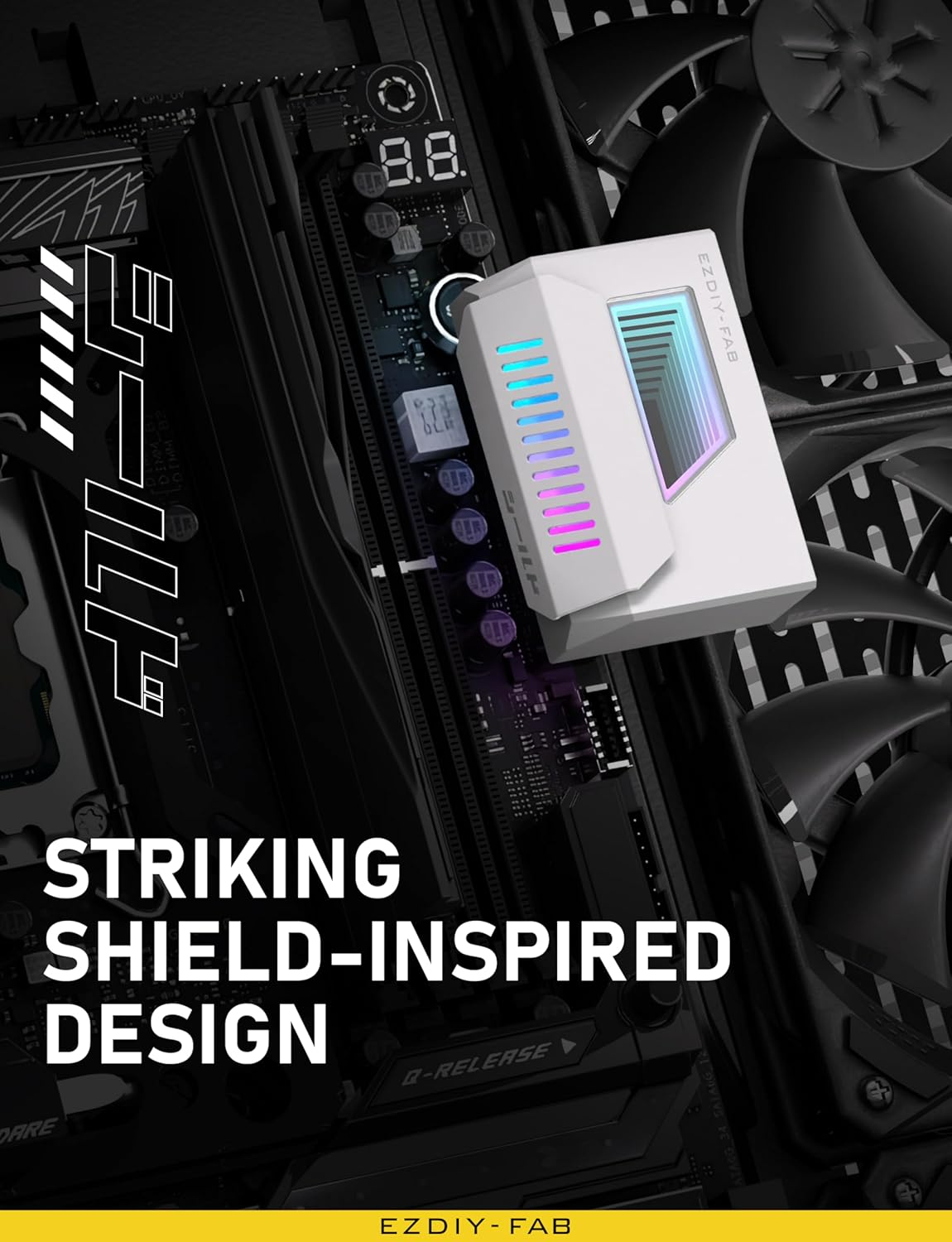 EZDIY-FAB Shield 24-Pin Angle Adapter with Infinity Mirror ARGB Light,Atx 24 Pin Power Connector, 5V 3Pin ARGB Sync-180 Degree-White-1 Pack image number 3