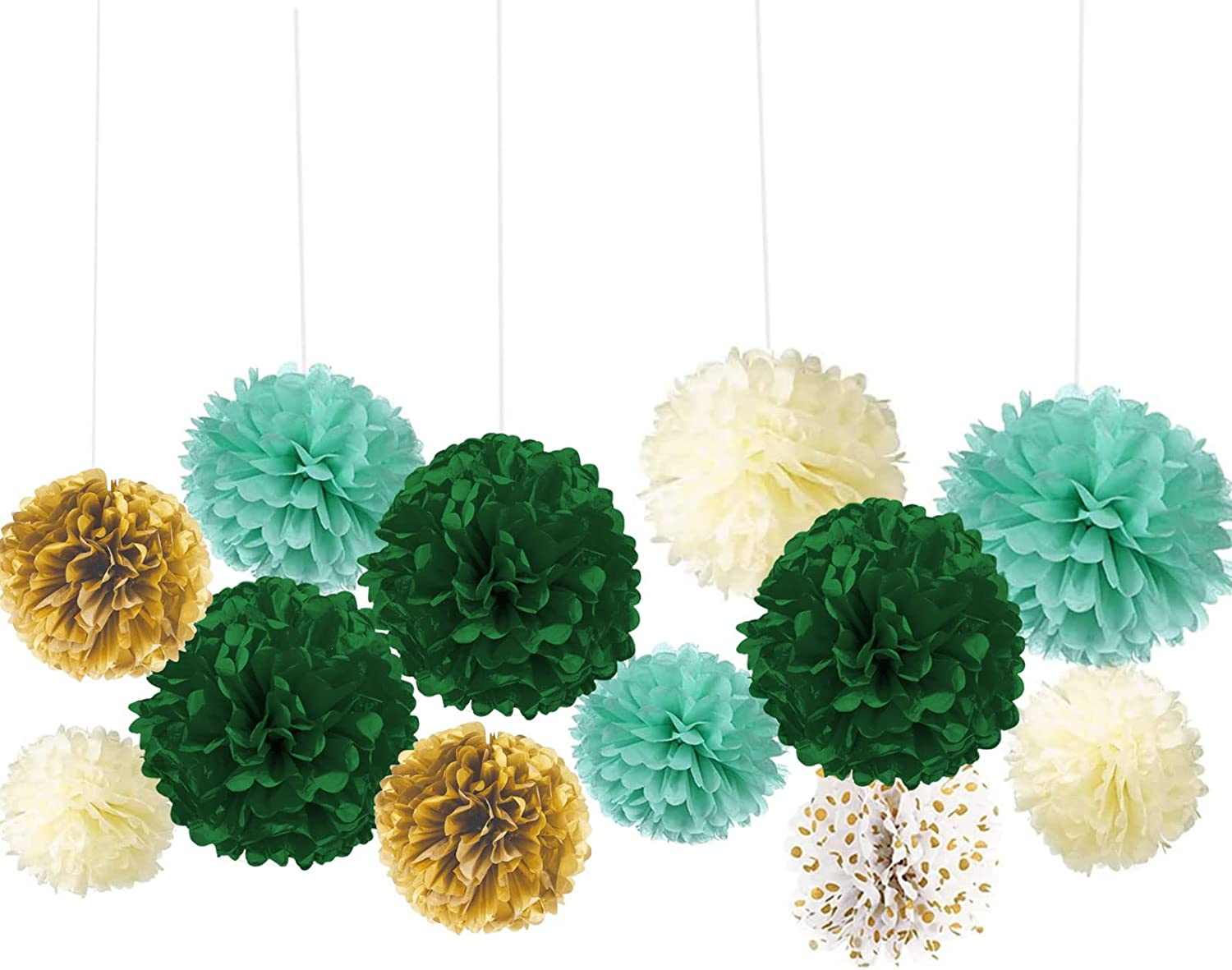 AIM & GGKK 12Pcs 8" 10" 12" Paper Pompom Rose Gold Gradient Rose Gold Dot White Tissue Hanging Paper Pom Poms,Flower Ball Wedding Birthday Party Decoration image number 4