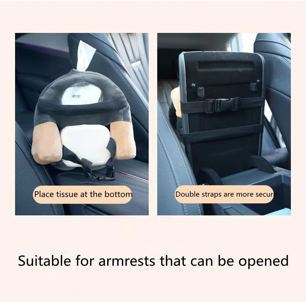 YJPPDD Multifunctional Car Trash Can and Storage Box, Cute Grey Dog Tissue Box, Creative Animal Cartoon Decorative Organizer image number 3