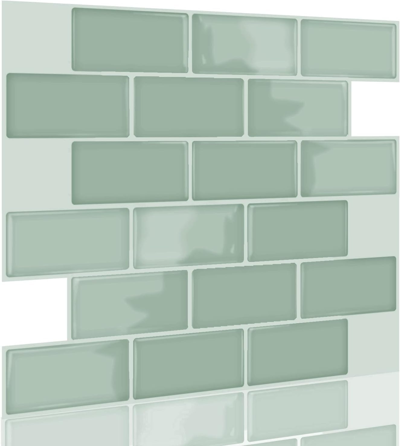 Neukids Pack of 10 30 X 13 Cm 3D Sage Green Tile Stickers, Kitchen Splashback, Adhesive Tiles, Green, 3D Tile Stickers, Waterproof, Beautiful, Kitchen, Bathroom, Laundry Room, Motorhomes, Travel