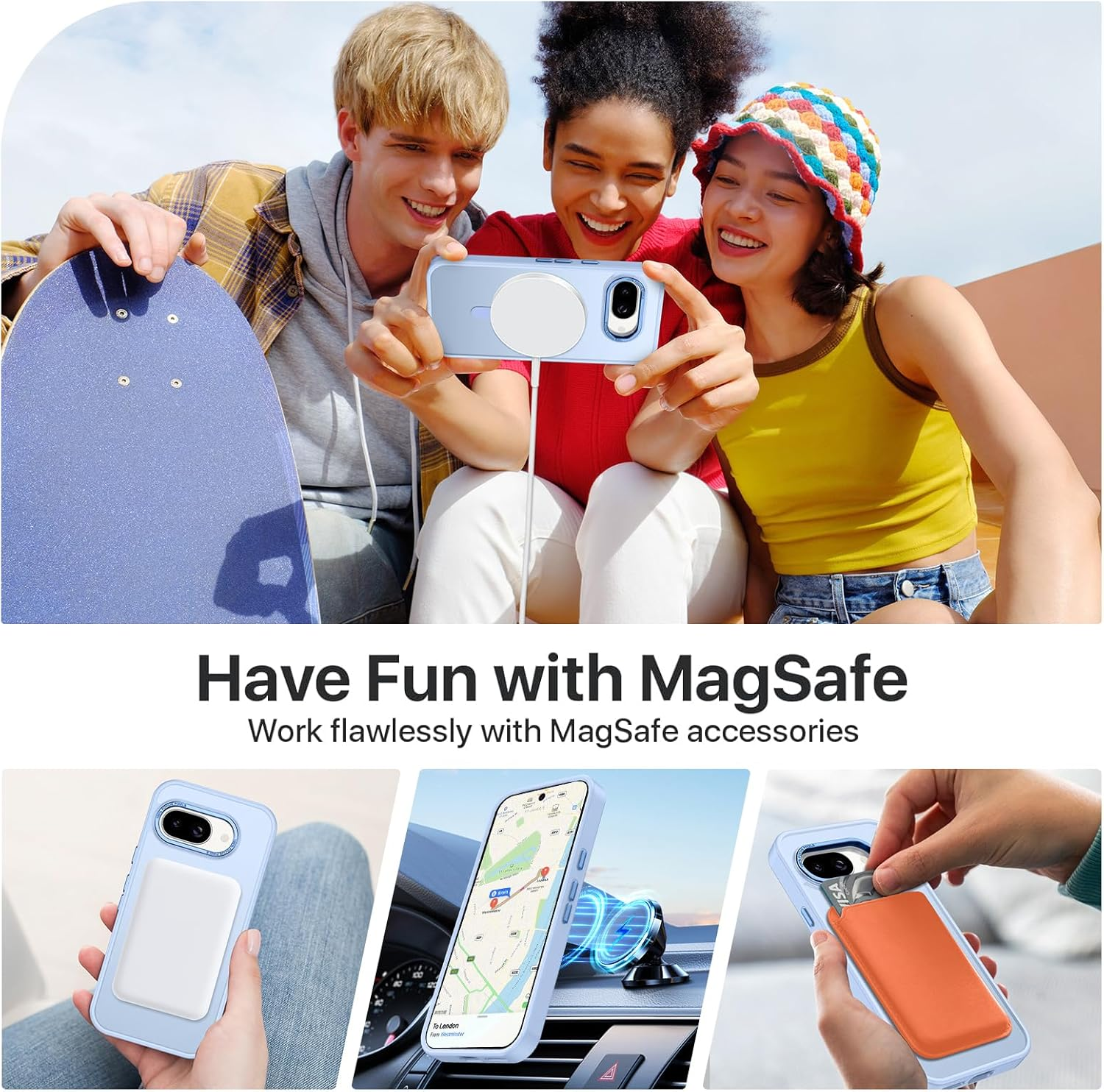 BENTOBEN for Google Pixel 9A Case, Magnetic Skin-Friendly Touch Slim Matte Phone Cases Supports Wireless Charging, Shockproof Full-Body Protective Cover for Google Pixel 9A 6.3 Inch (2025) Light Blue image number 4