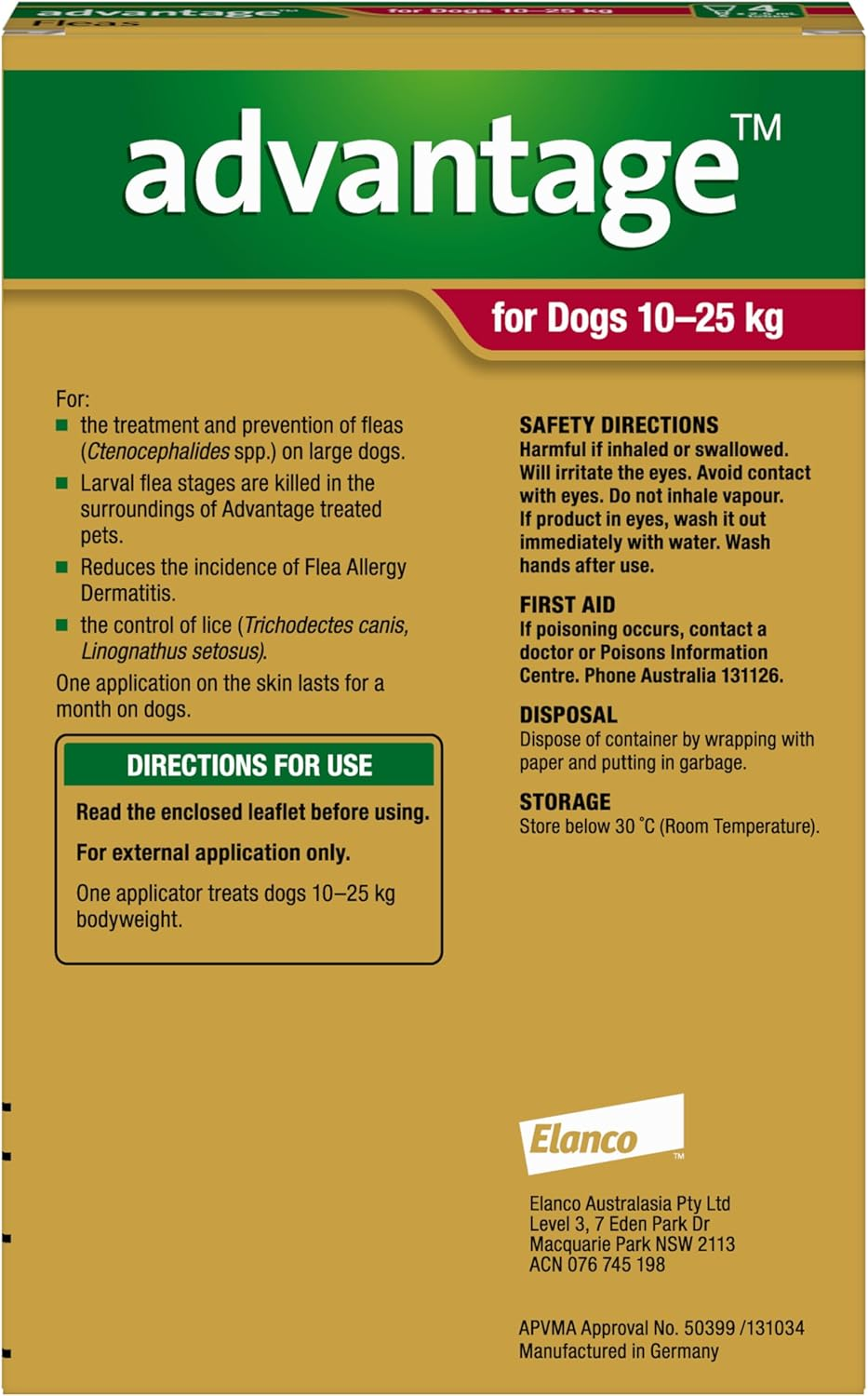 Advantage Fleas for Dogs 10 - 25Kg - 4 Pack