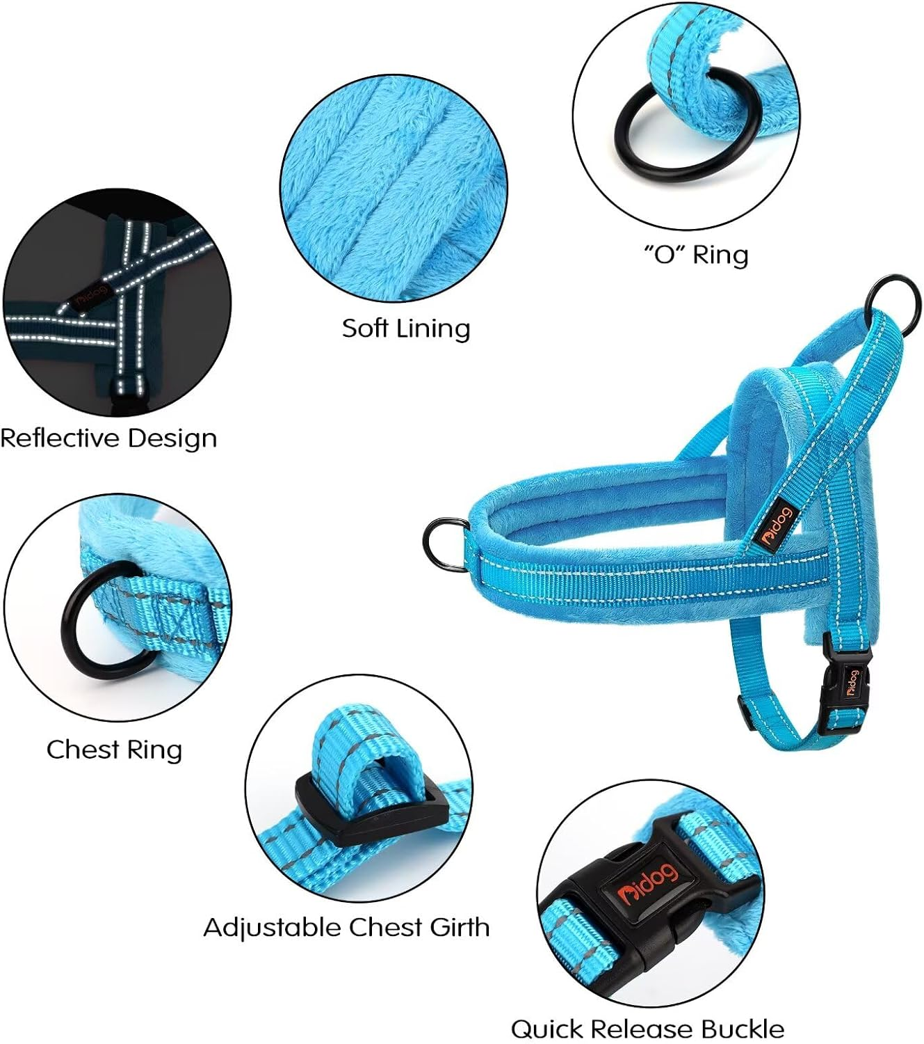 Didog Soft Flannel Padded Dog Vest Harness, Escape Proof/Quick Fit Reflective Dog Strap Harness,Easy for Training Walking,Blue S Size image number 6