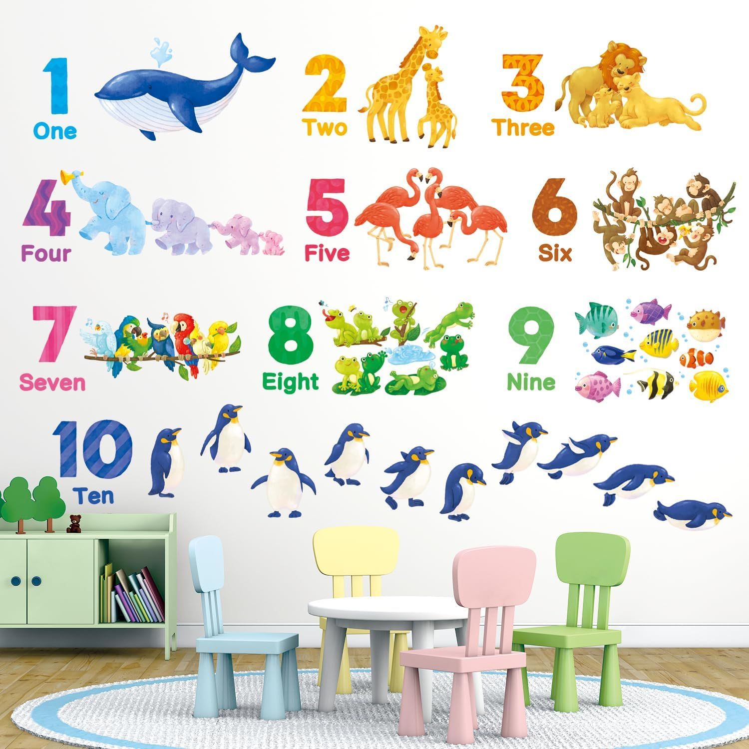 DECOWALL DS12-8076 Numbers Animal Wall Stickers Decals Educational Alphabet ABC 123 Classroom Bedroom Nursery Playroom Removable Kids Preschool Decorations Play Toddler Children'S D&eacute;cor image number 2