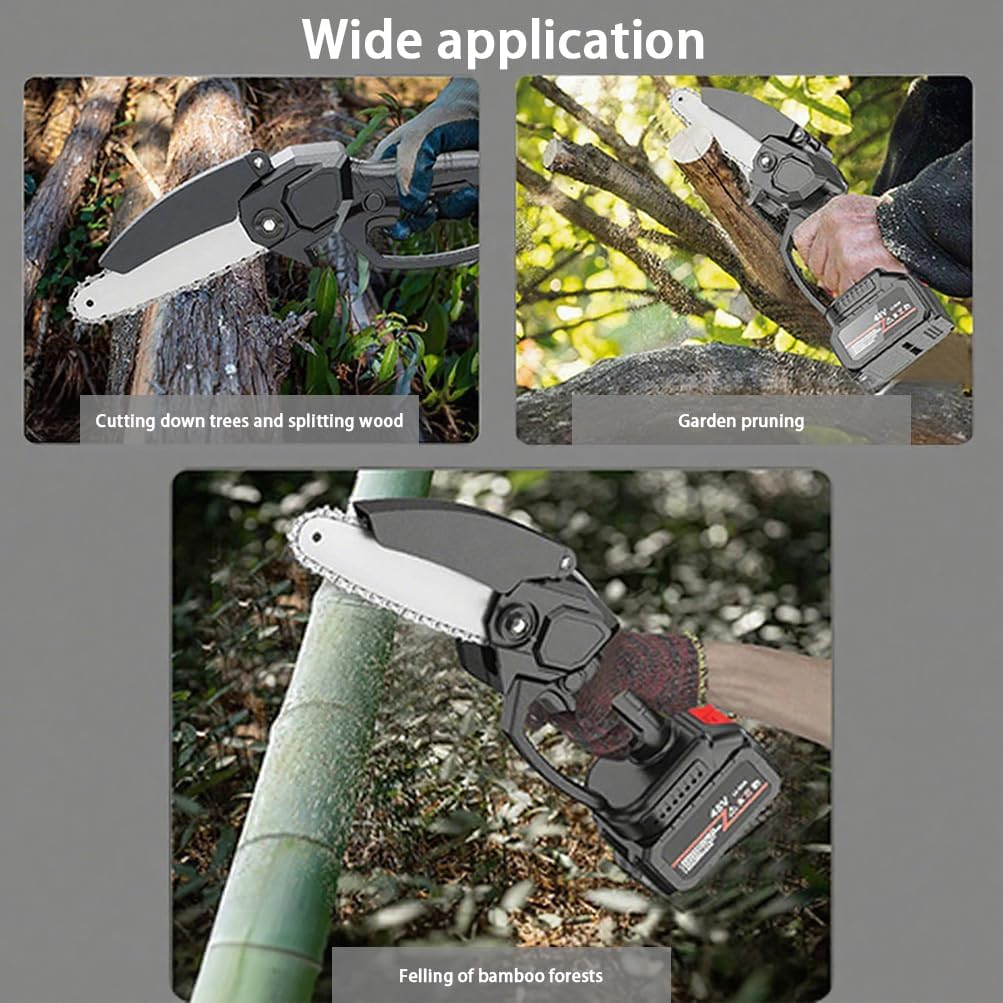 Mini Cordless Chainsaw, 4 Inch Rechargeable Electric Handheld Chainsaw with Toolbox Rechargeable Batteries, Chains and Security Lock for Tree Branches,Courtyard, Household and Garden, Black image number 5