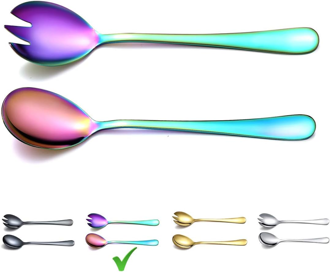 Berglander Salad Server Set, Stainless Steel Salad Serving Set, Salad Servers, Salad Spoon, Salad Fork, Pack of 2 (Shiny Silver)