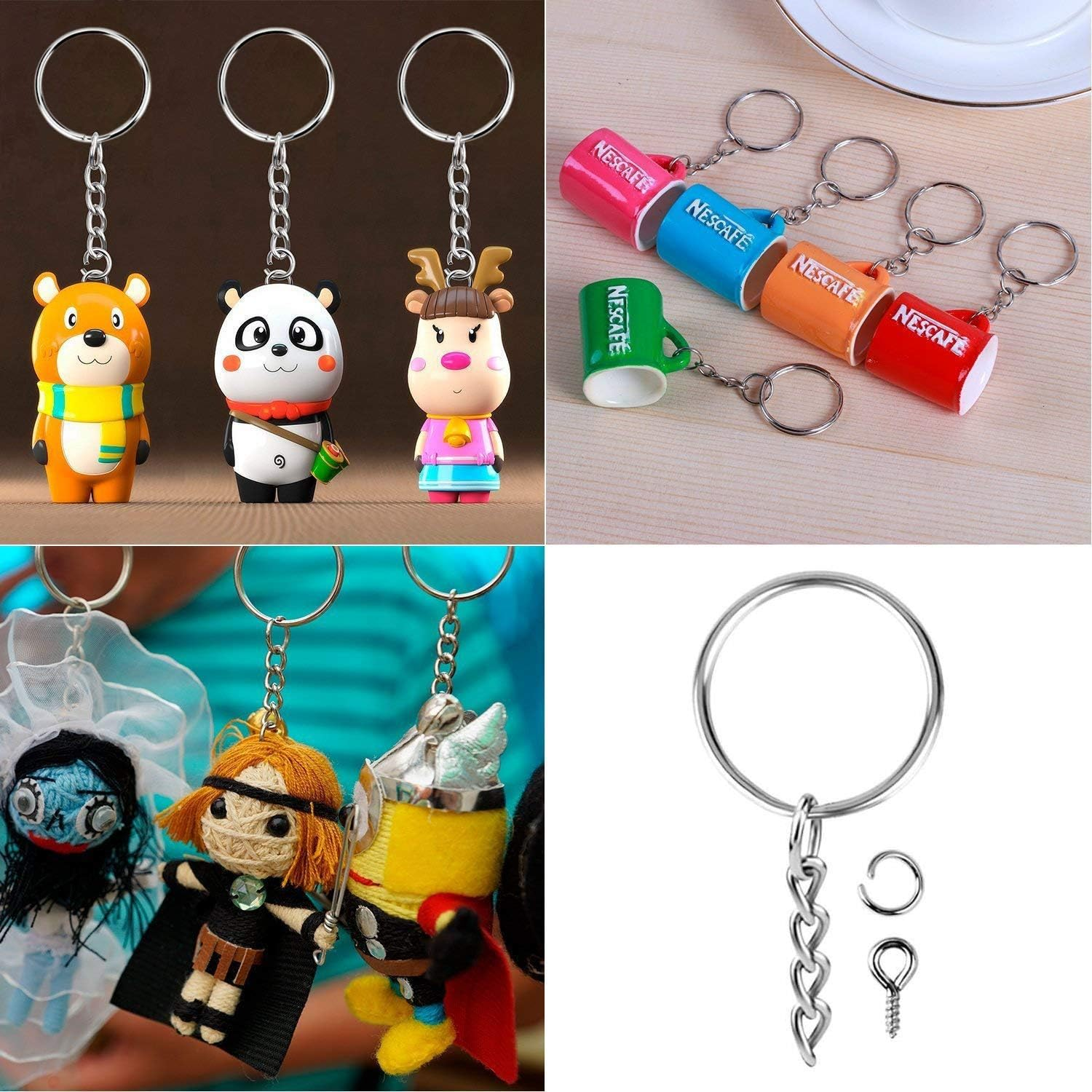 Onwon 100 Pieces Metal Split Key Ring 1 Inch / 25Mm with Chain and Open Jump Ring and Screw Eye Pins Nickel Plated Keychain Parts and Connector round Pendant Accessories for DIY image number 3