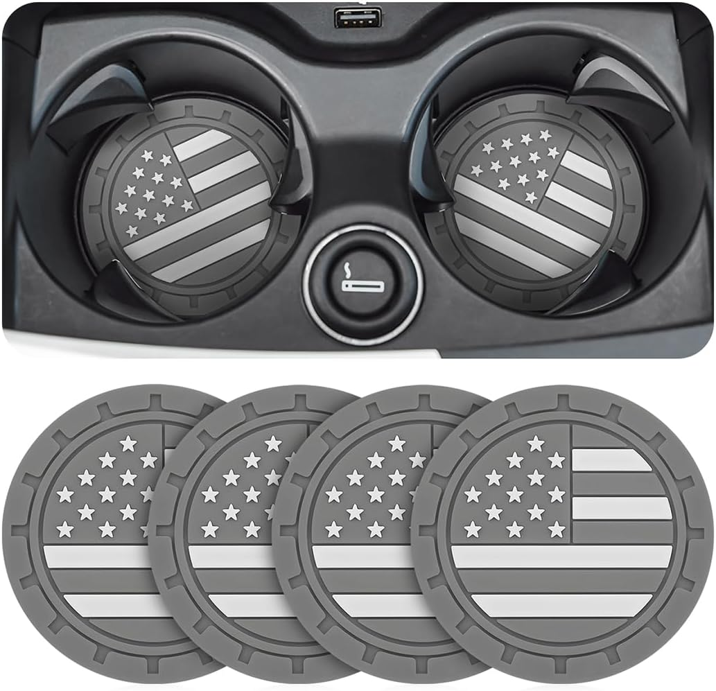 AUCELI 4 Pack Car Cup Holder Coasters, Colored American Flag US Flag Insert Car Cup Coaster, 2.75 Inch anti Slip Shockproof Embedded Drink Mat, Vehicle Interior Decor Accessories