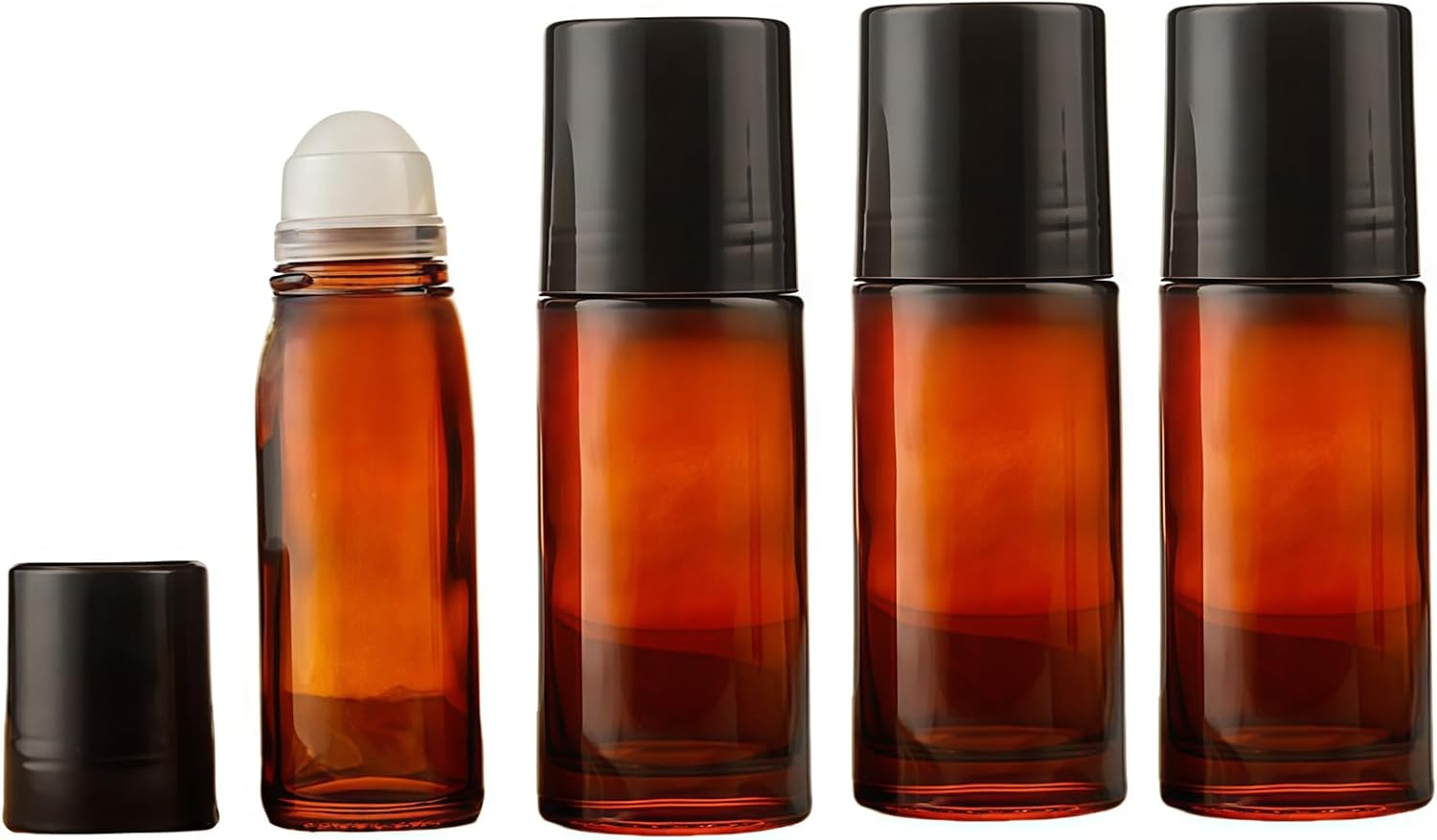 Mashano 4 Piece Empty 30Ml Amber Glass Essential Oil Bottles with Tumblers - Refillable Leak Proof Empty Thick Amber Glass Bottles image number 2