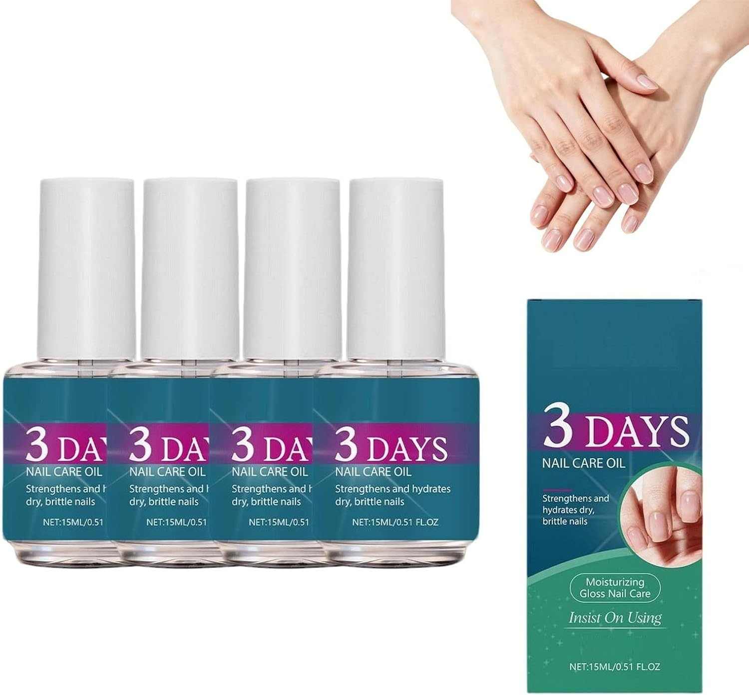 3 Days Nail Care Oil for Dry Brittle Nails, Plant-Infused Strengthening & Hydrating Treatment with Lavender, Aloe Vera & Rosemary, Moisturizing Glossy Nail Repair for Healthier (2PCS)