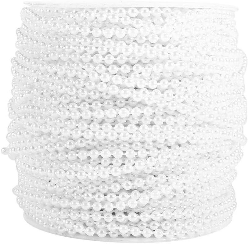 Pearl String,50M Roll 3Mm Fishing Line Pearls String Beads Chain Garland Wedding Decoration Centerpieces(White) image number 2