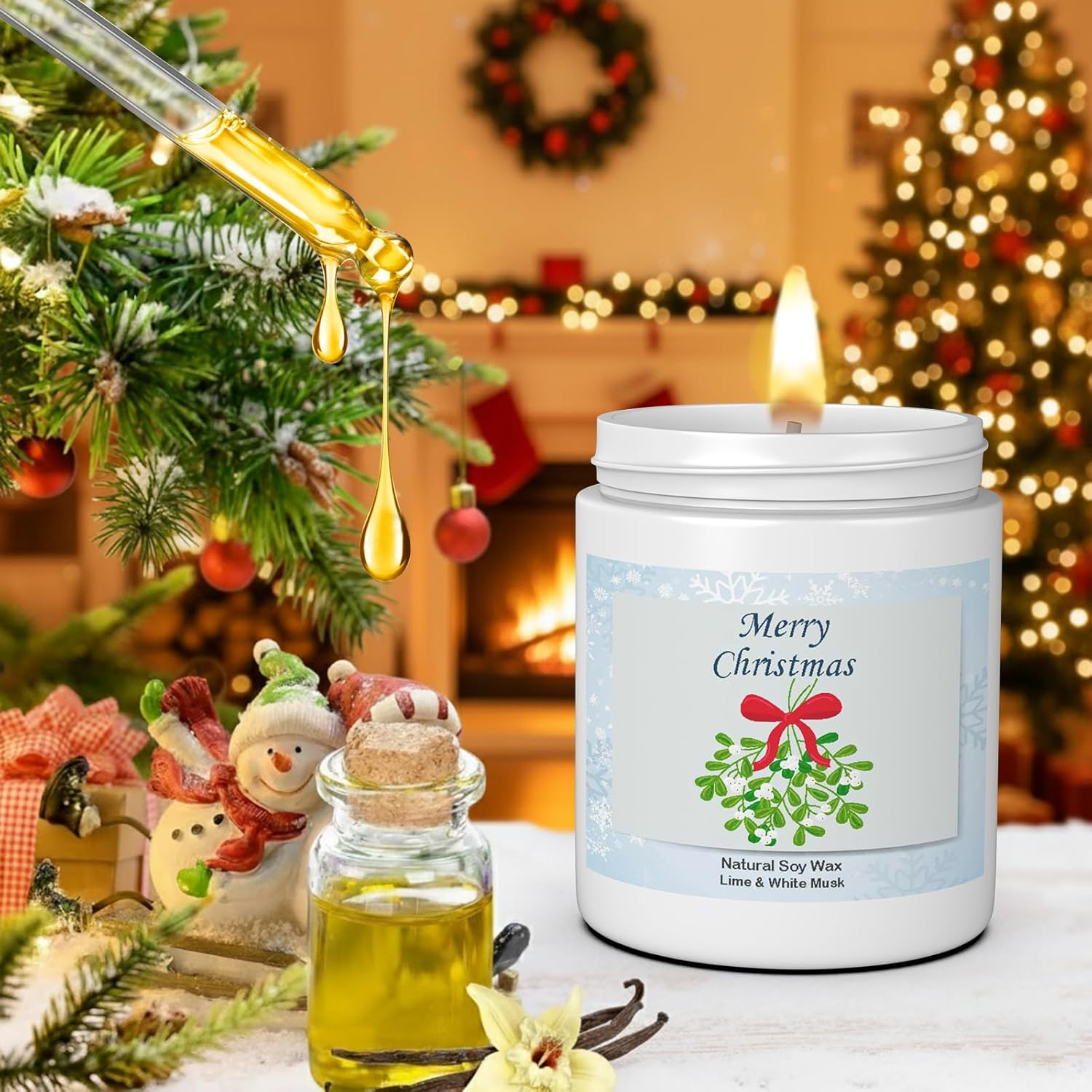 Christmas Candle Gift Set - 4 Pack Soy Wax Candles | Cherry Amber, Cranberry Cinnamon, Lime Musk + Snow Orchid | Home Aromatherapy Holiday Gifts (Christmas Scented Candles Set) image number 5