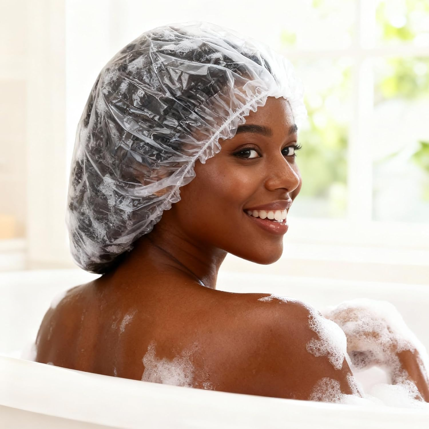 10 PCS Oversized Disposable Plastic Shower Cap, Large Lengthen Elastic Waterproof Bath Caps Clear Thick Plastic Shower Cap for Long Braids, Dreadlocks Locs Hair Treatment image number 1