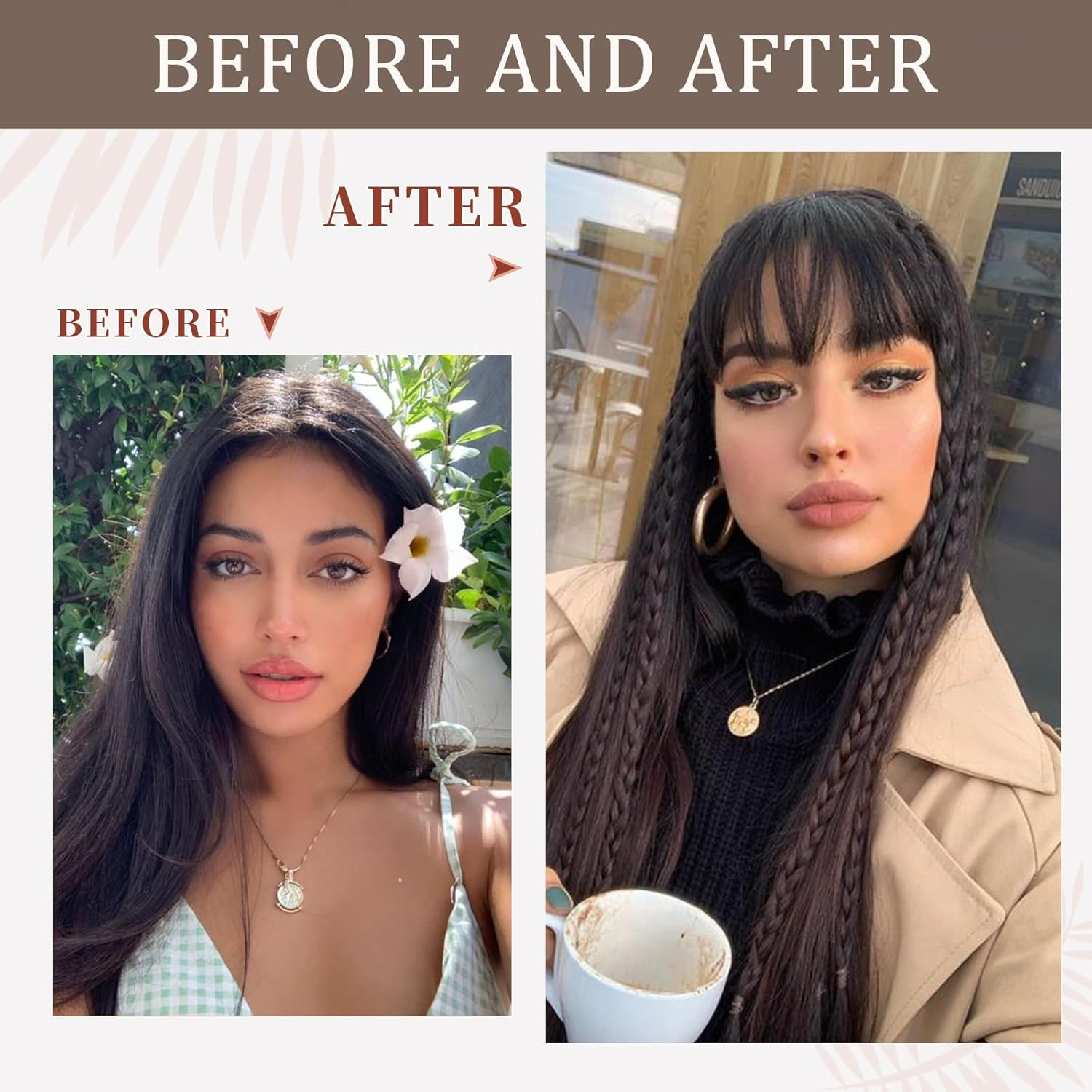 YBYMCAI Clip in Bangs - Dark Brown Human Hair French Curtain Bangs for Women - Clip on Bangs with Temples - Wig Hair Extensions for Daily Wear