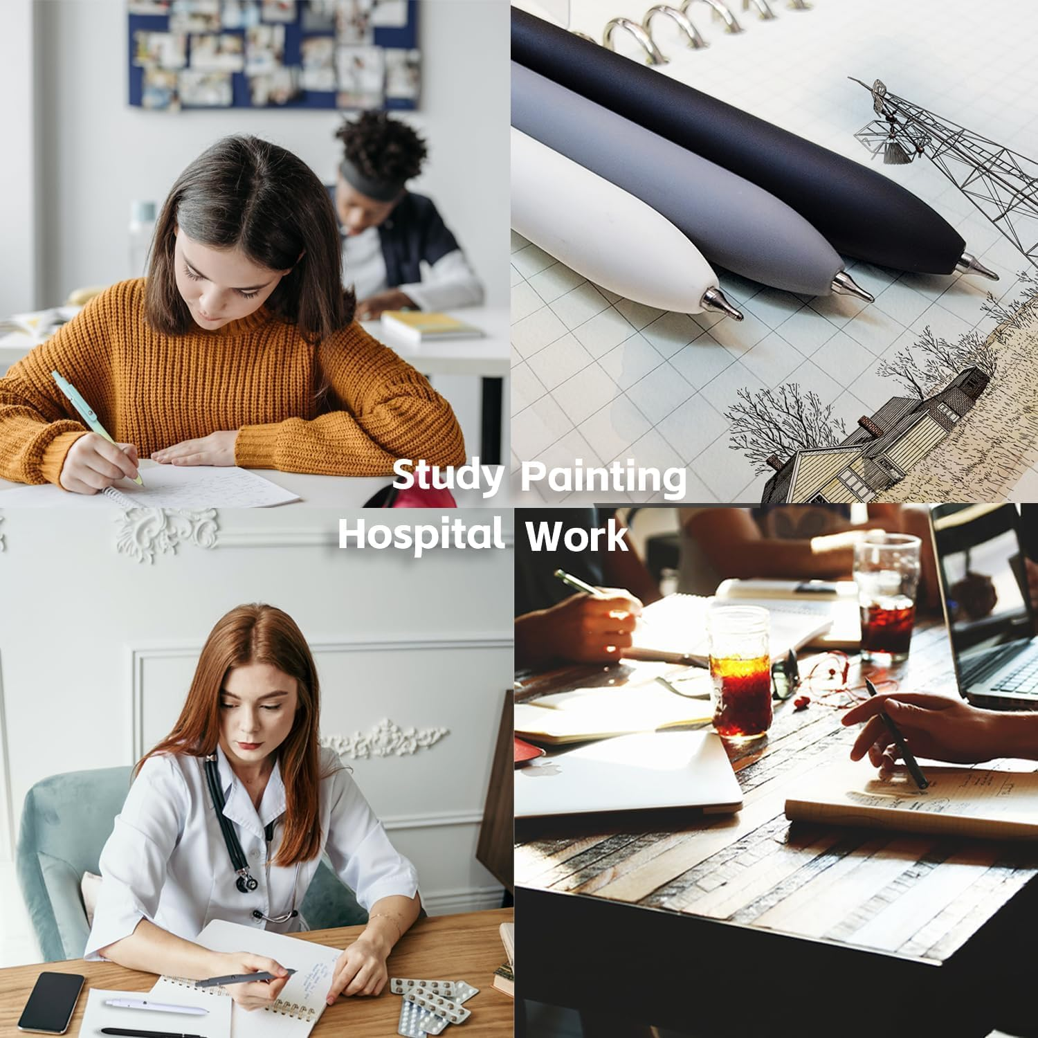 KAPASKI Gel Pens,6 Pcs 0.5Mm Fine Point Black Ink Pens with Smooth Writing,Quick Dry Pens for Journaling,Nurse Aesthetic Pen,Office School Supplies for Men Women image number 1