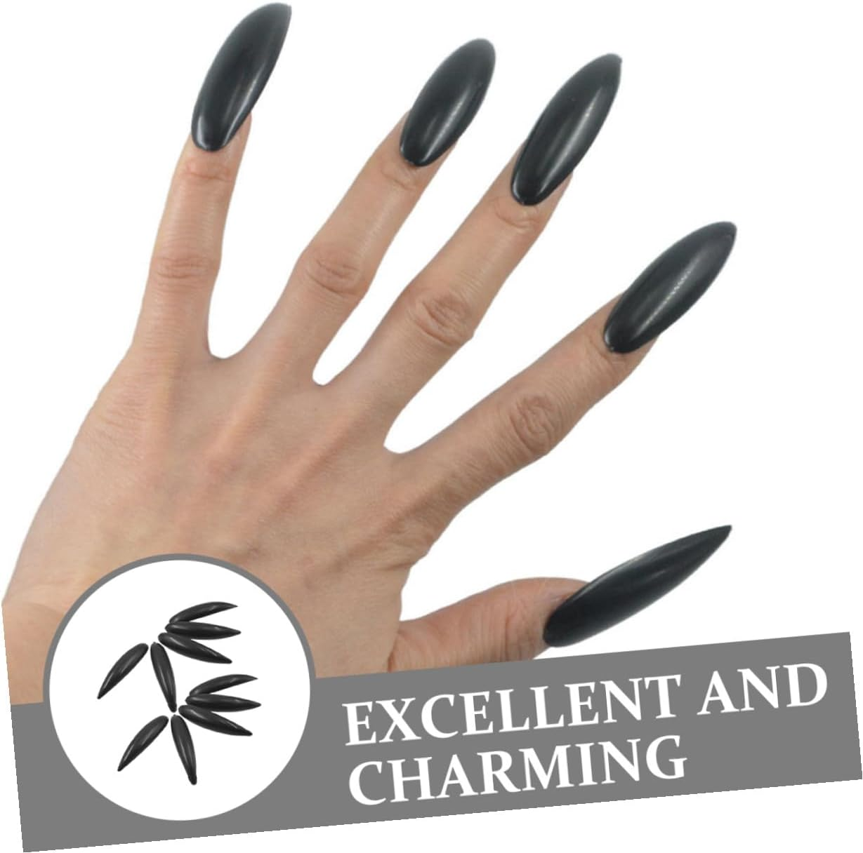 Vaguelly 10Pcs Black Plastic Fake Nails Gothic Press on Nails Women&rsquo;S Manicure Patches Removable Artificial for DIY Manicure Supplies