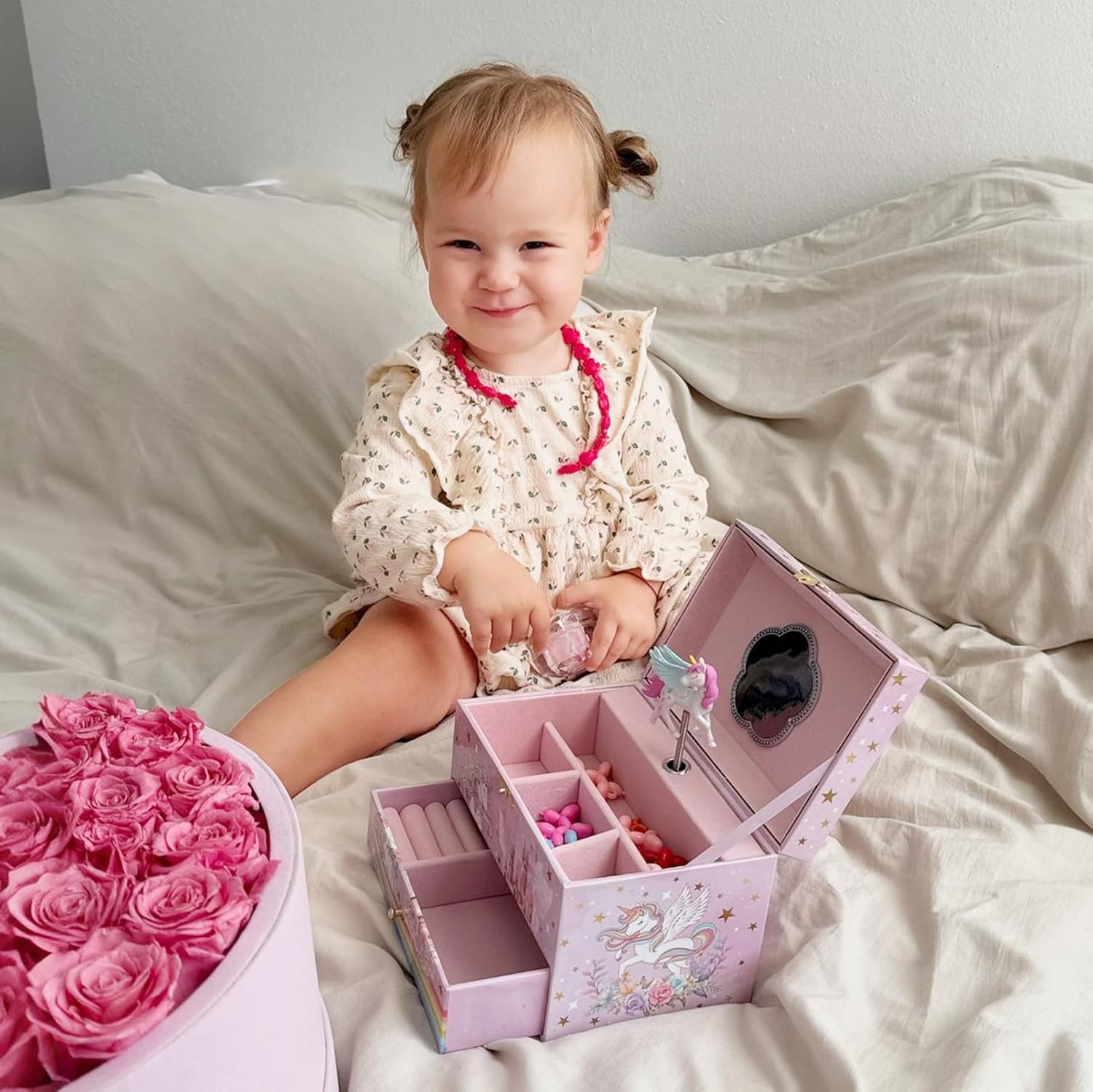 Procase Children'S Jewelry Box, Kids Jewelry Organizer with Unicorn for Little Girls, Jewelry Case for Toddler Age 2 3 4 5 6 7 8 -You'Re My Sunshine image number 1